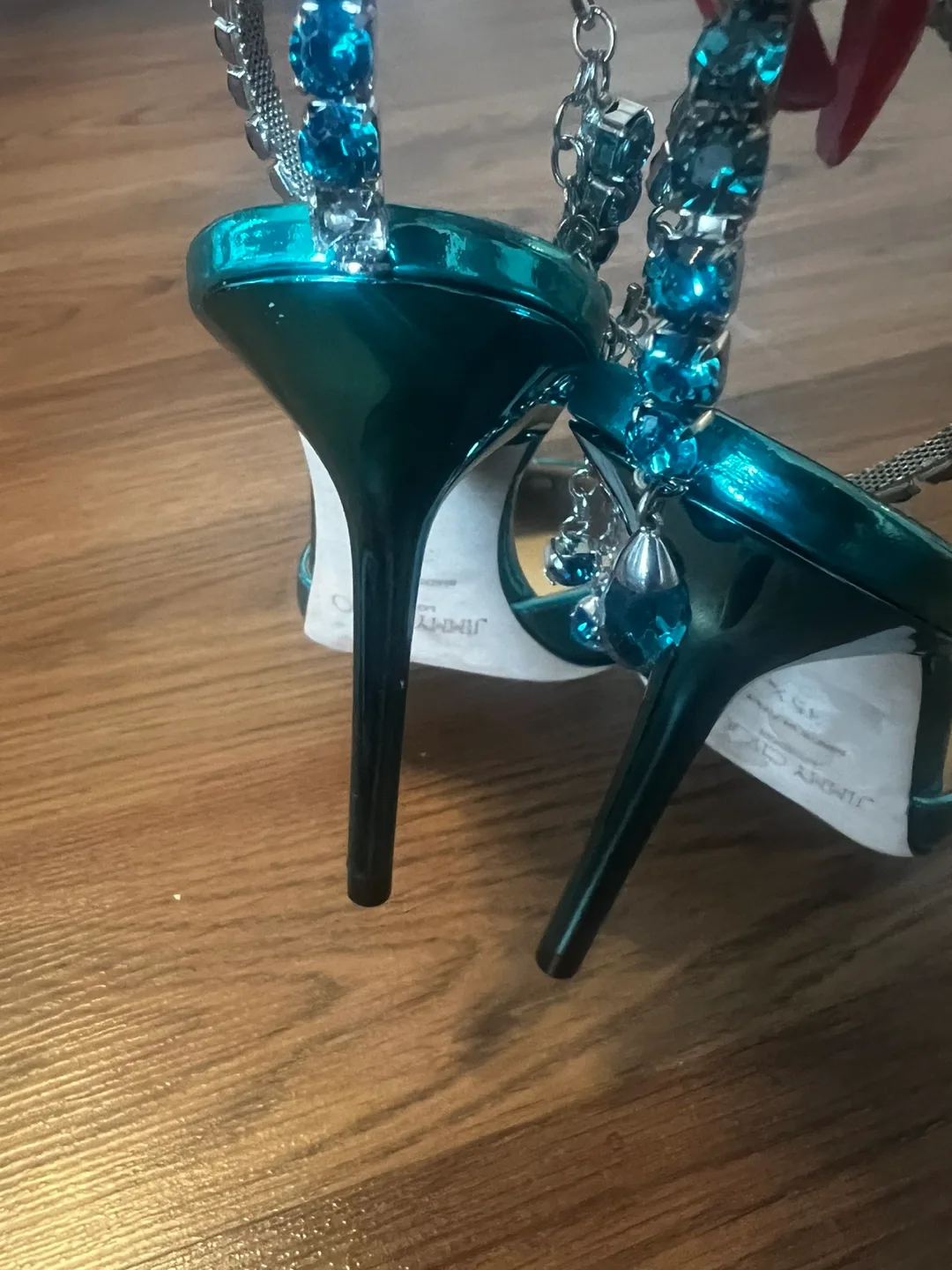 New Jimmy CHOO Blue Metallic Heels with Crystal Ankle Strap image indicator(8)