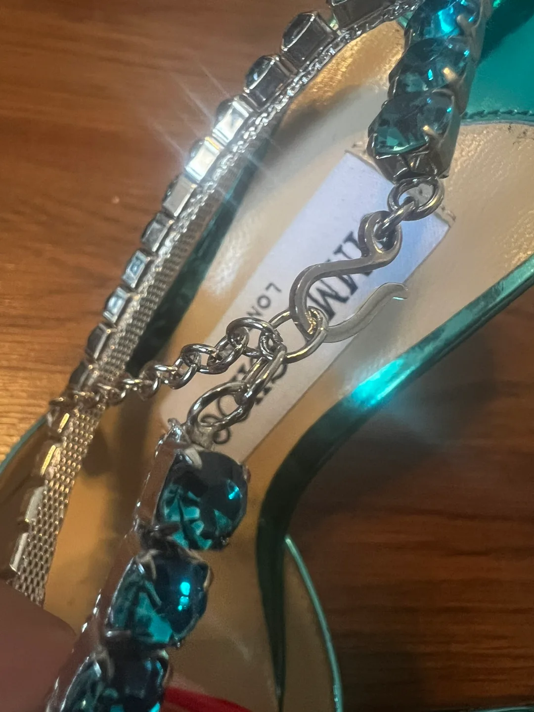 New Jimmy CHOO Blue Metallic Heels with Crystal Ankle Strap image indicator(6)