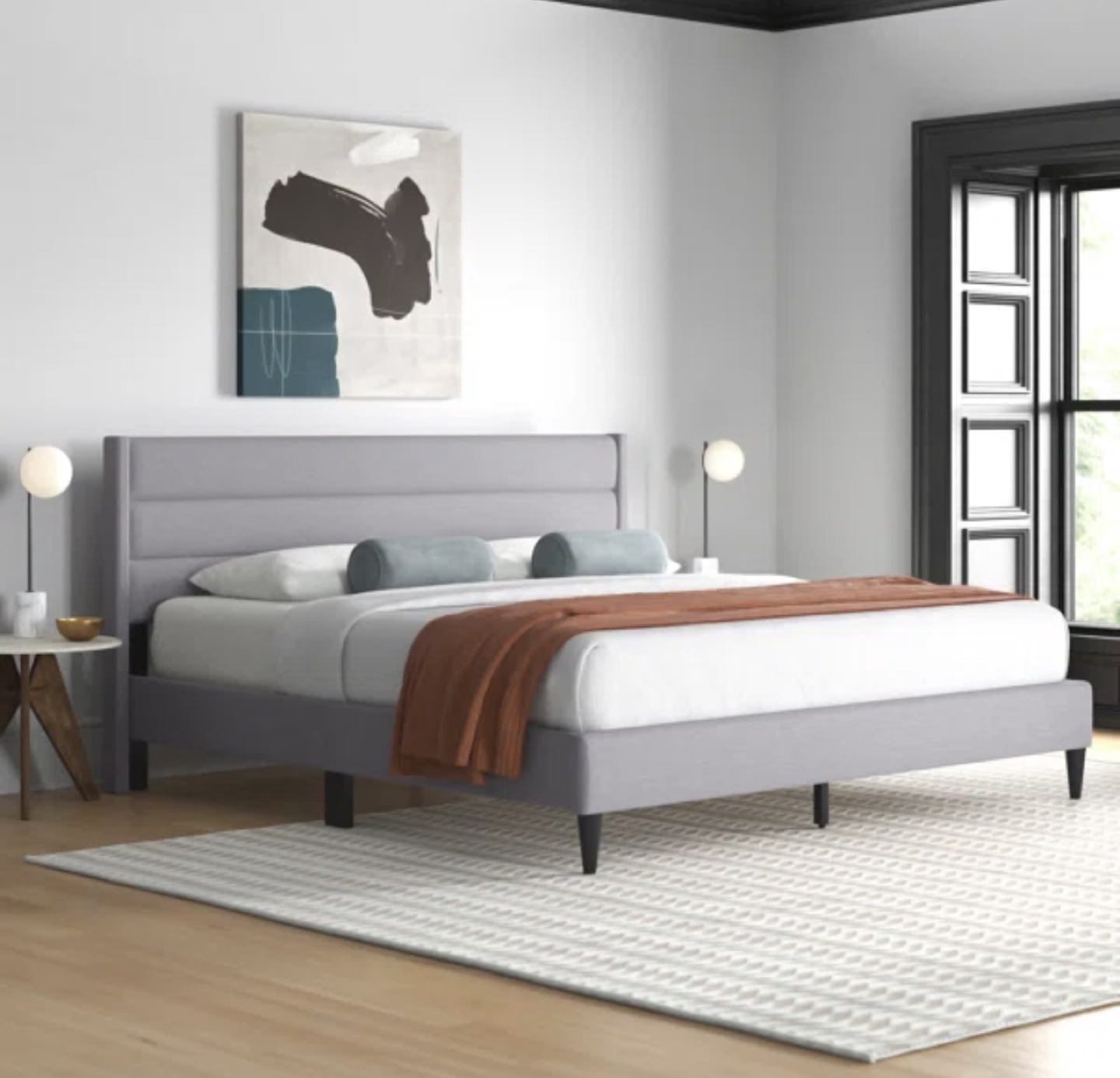 Queen Size Upholstered Bed with Mattress, Pillows & Duvet