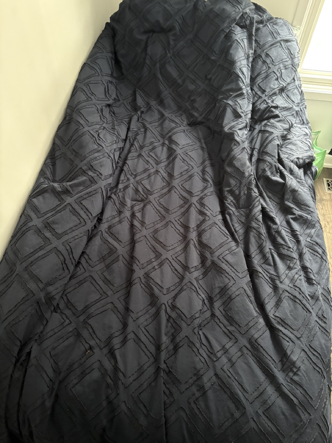 Double to Queen Size Dark Blue Diamond Pattern Duvet Cover