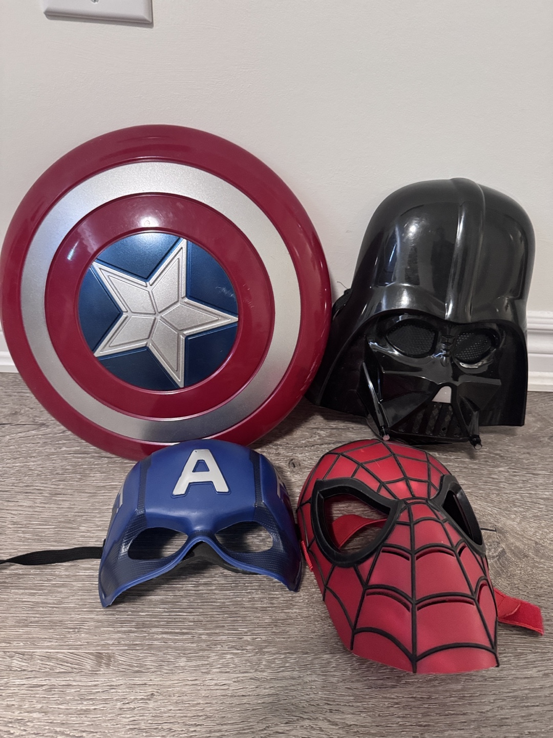 Captain America, Darth Vader, and Spiderman Masks