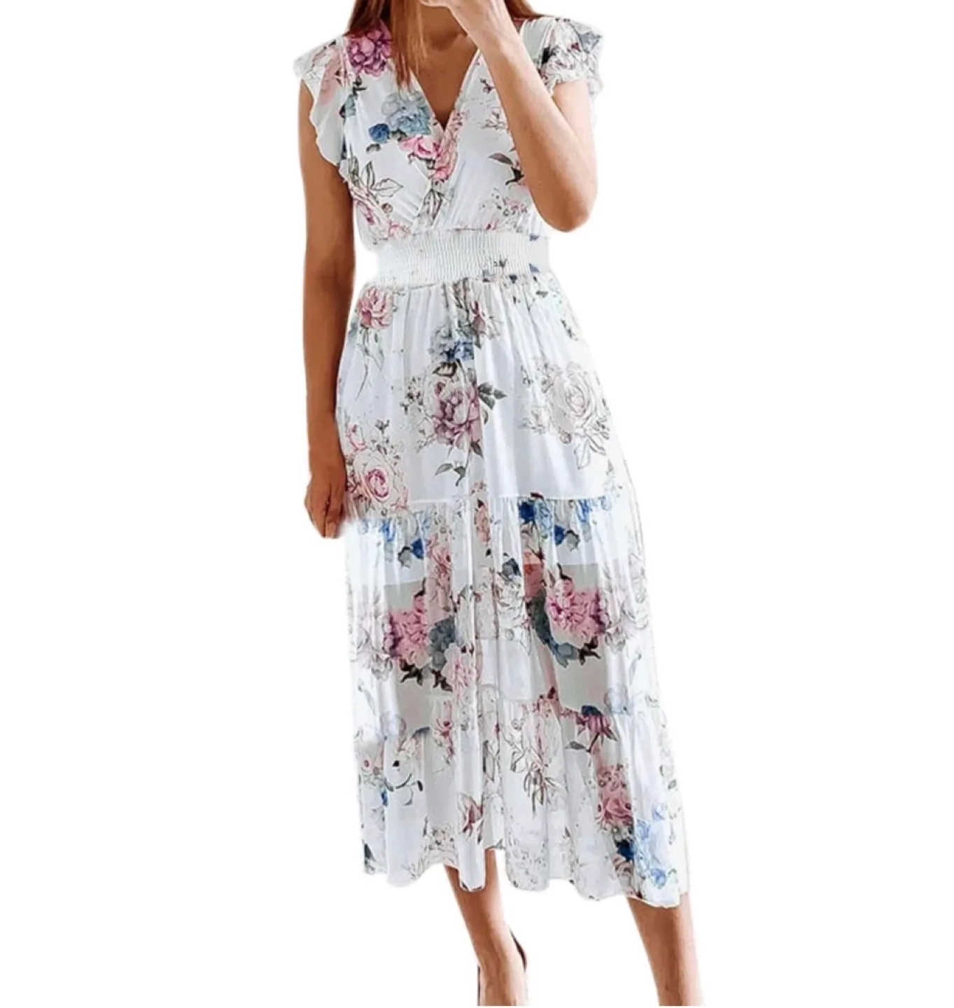 Women Summer Floral V Neck Dress thumbnail