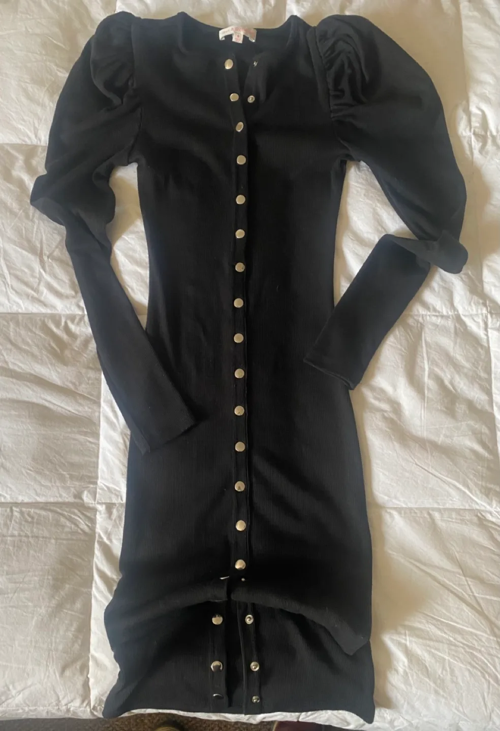 Black Button Up Dress with Puff Sleeves image indicator(2)