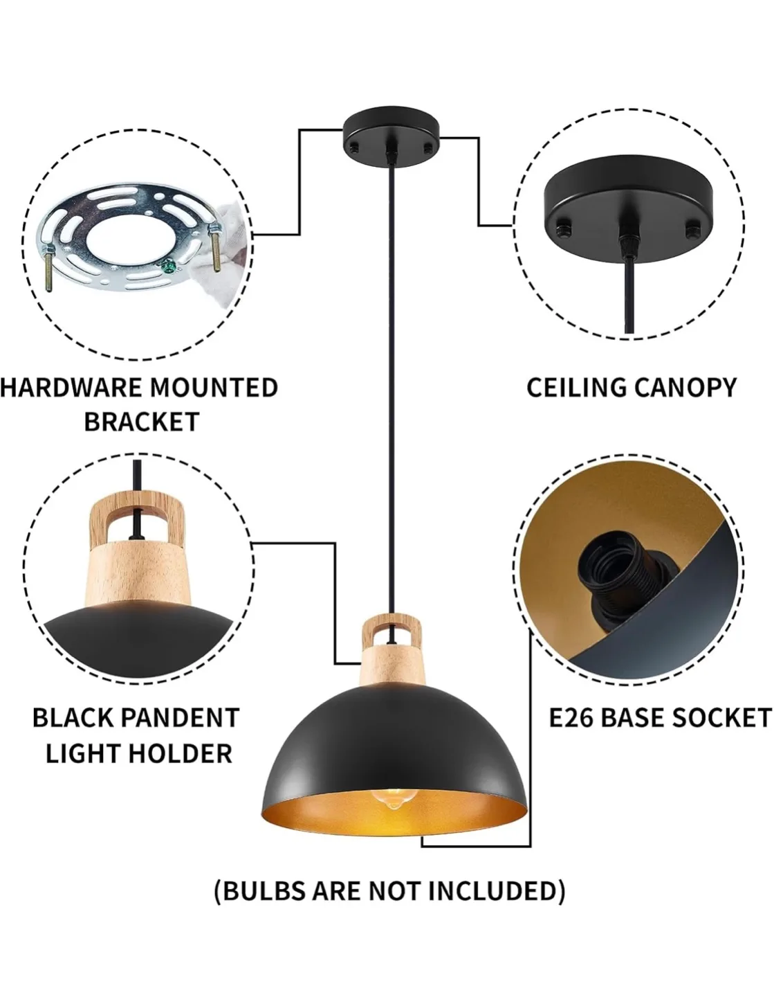 SESIMENT Black Pendant Light 11.8inches 2 Packs image indicator(2)