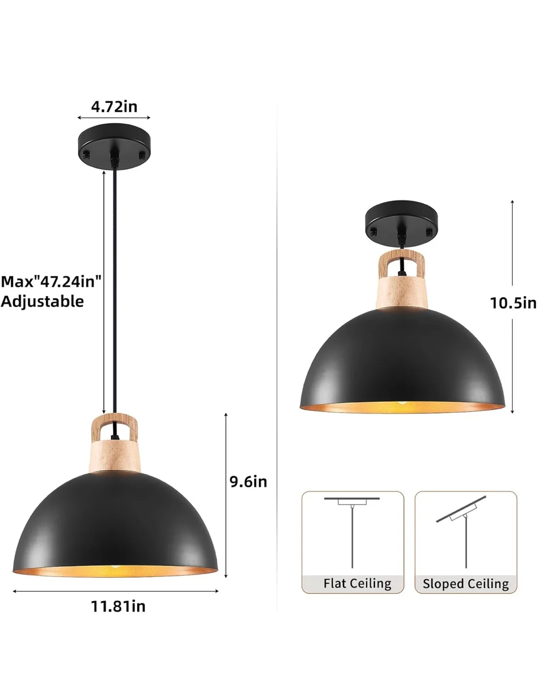 SESIMENT Black Pendant Light 11.8inches 2 Packs image indicator(6)