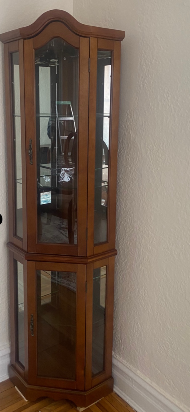 Corner Cabinet with Glass Doors and Lights