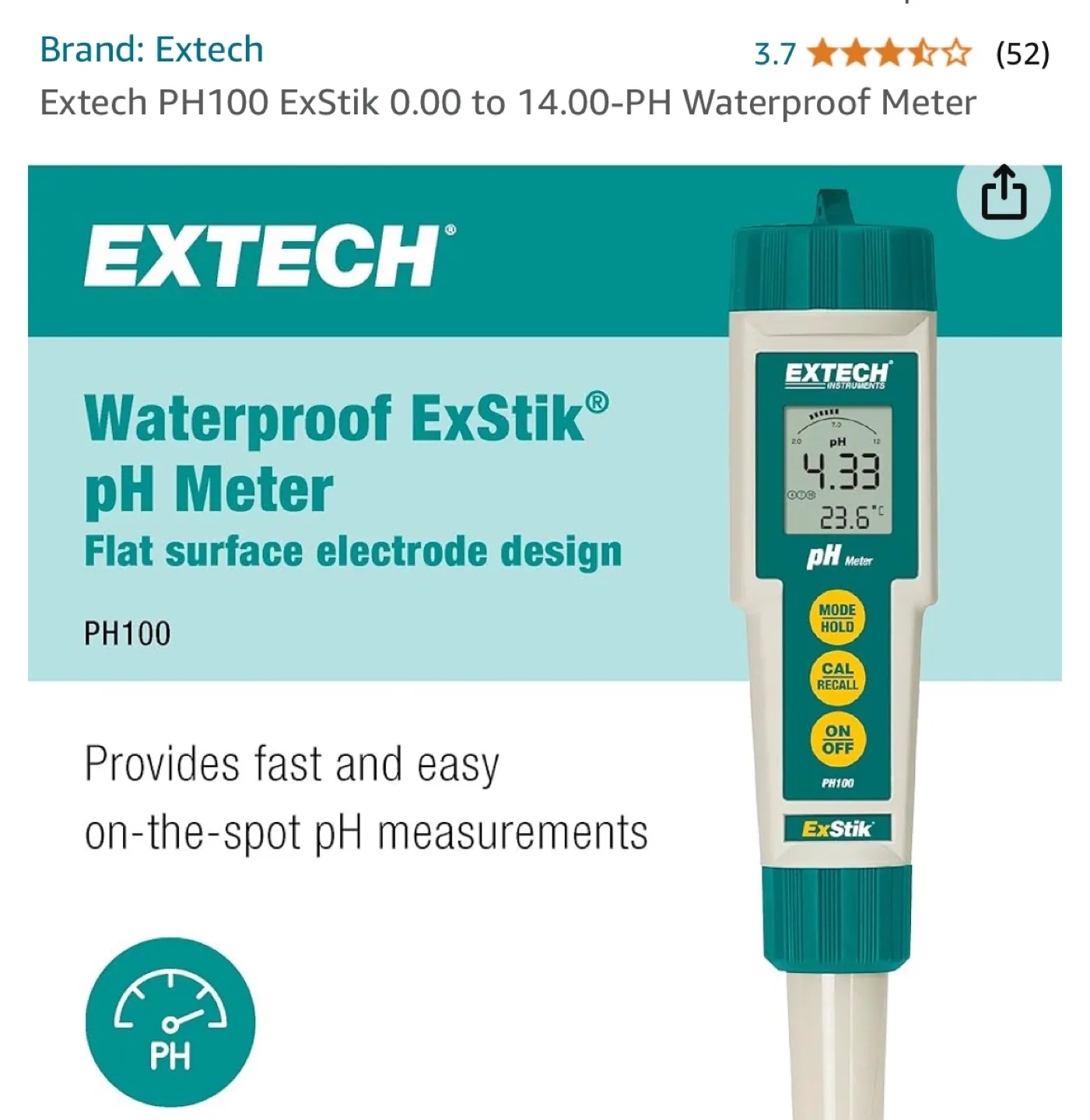 Extech PH100 ExStik Waterproof pH Meter image indicator(2)