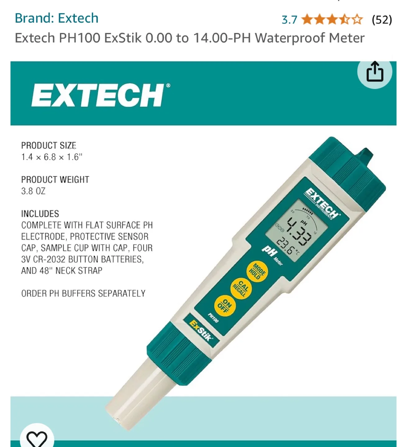 Extech PH100 ExStik Waterproof pH Meter image indicator(9)