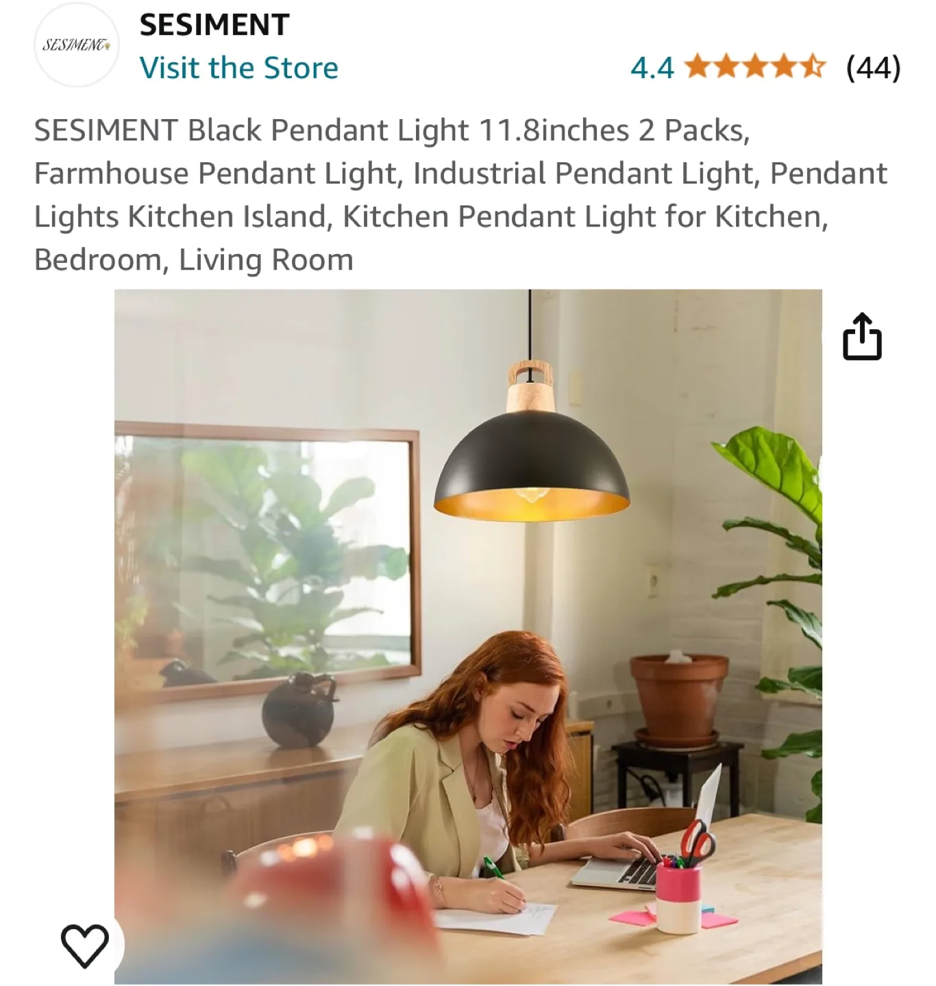 SESIMENT Black Pendant Light 11.8inches 2 Packs image indicator(4)