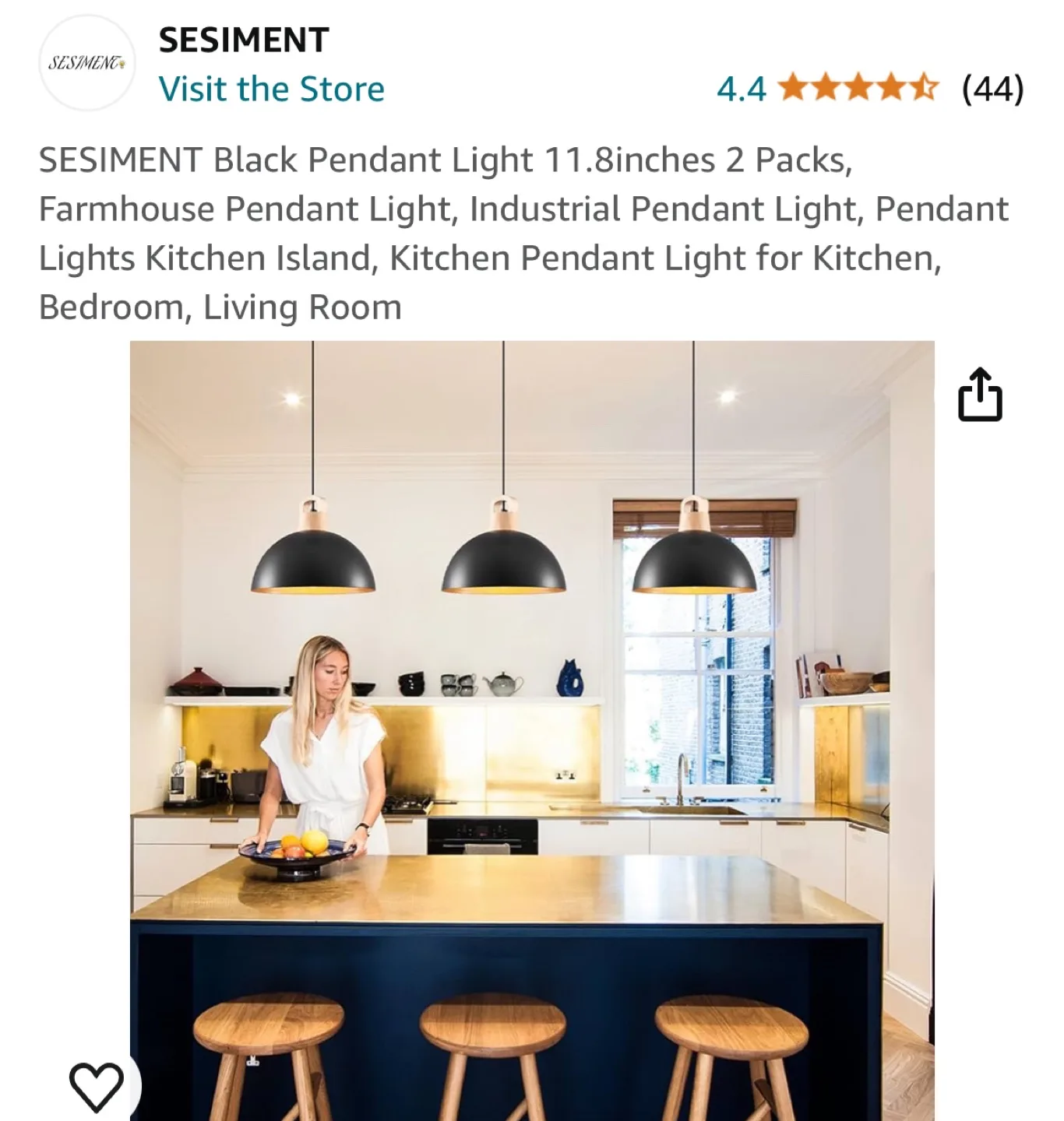 SESIMENT Black Pendant Light 11.8inches 2 Packs image indicator(2)