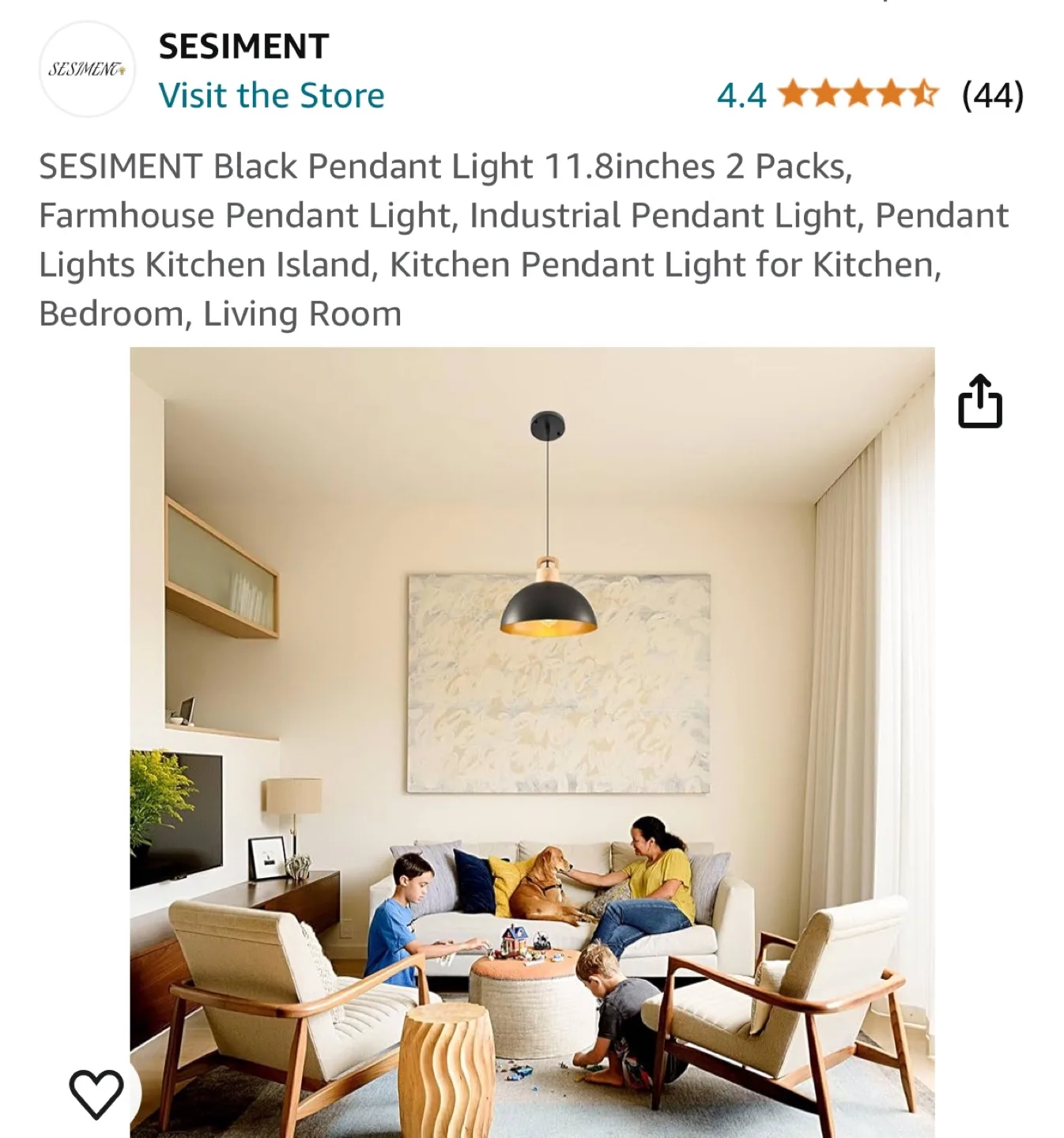 SESIMENT Black Pendant Light 11.8inches 2 Packs image indicator(7)