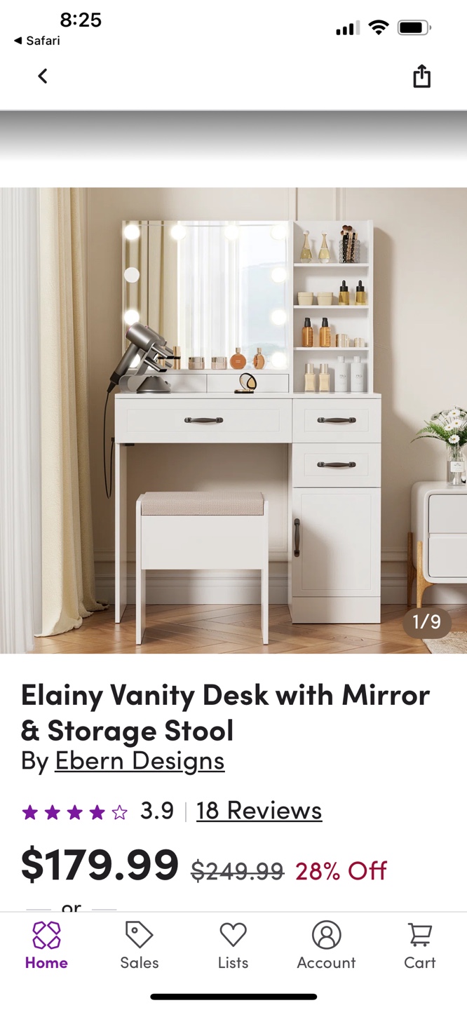 Elainy Vanity Desk with Mirror & Storage Stool