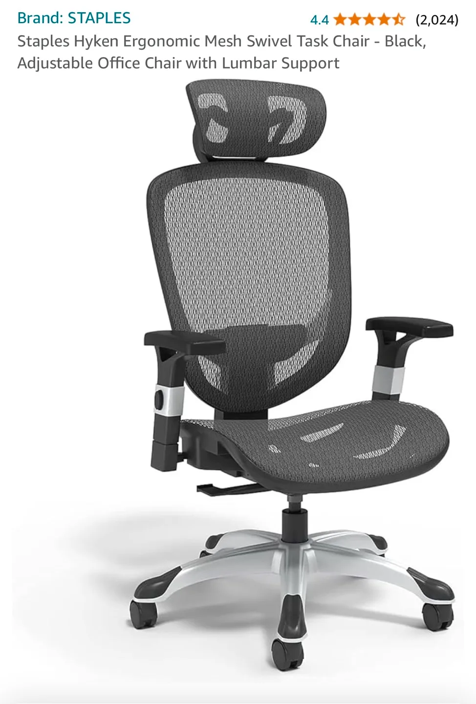 Staples Hyken Ergonomic Mesh Swivel Task Chair thumbnail