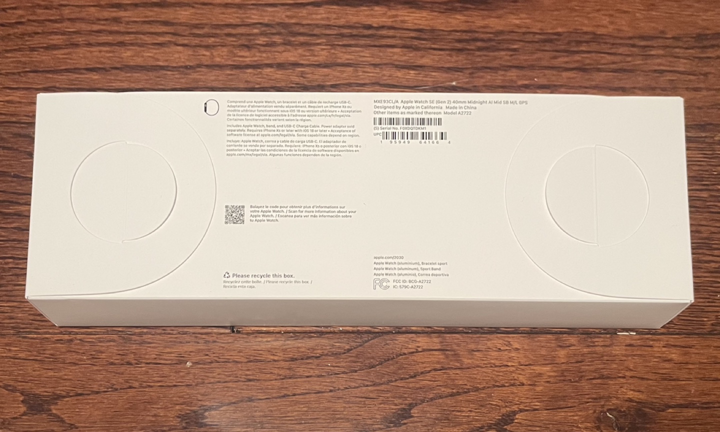 Unopened Apple Watch SE (Gen 2) GPS 40mm Midnight Al Mid SB M/L - photo 3