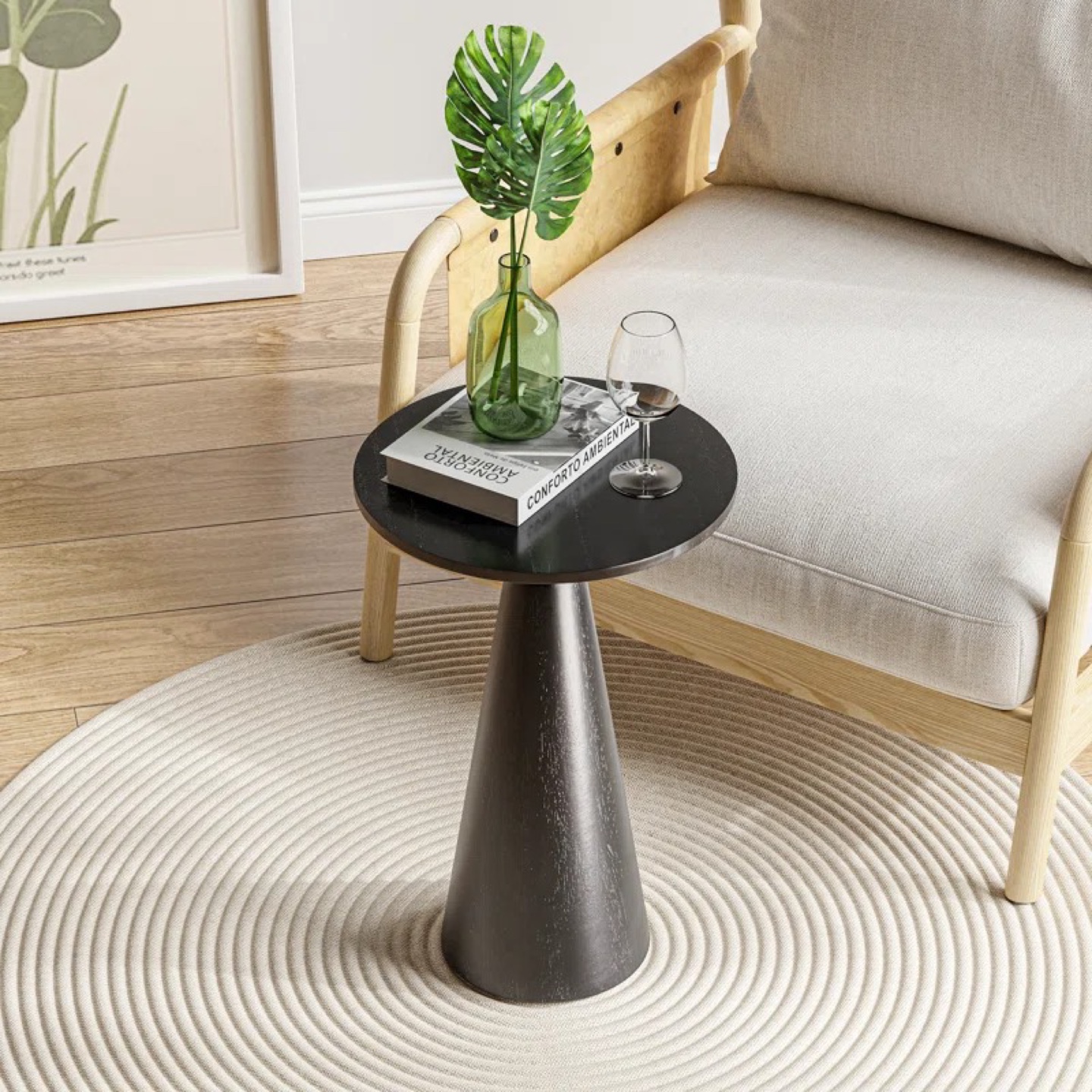 Black Round End Table - photo 2