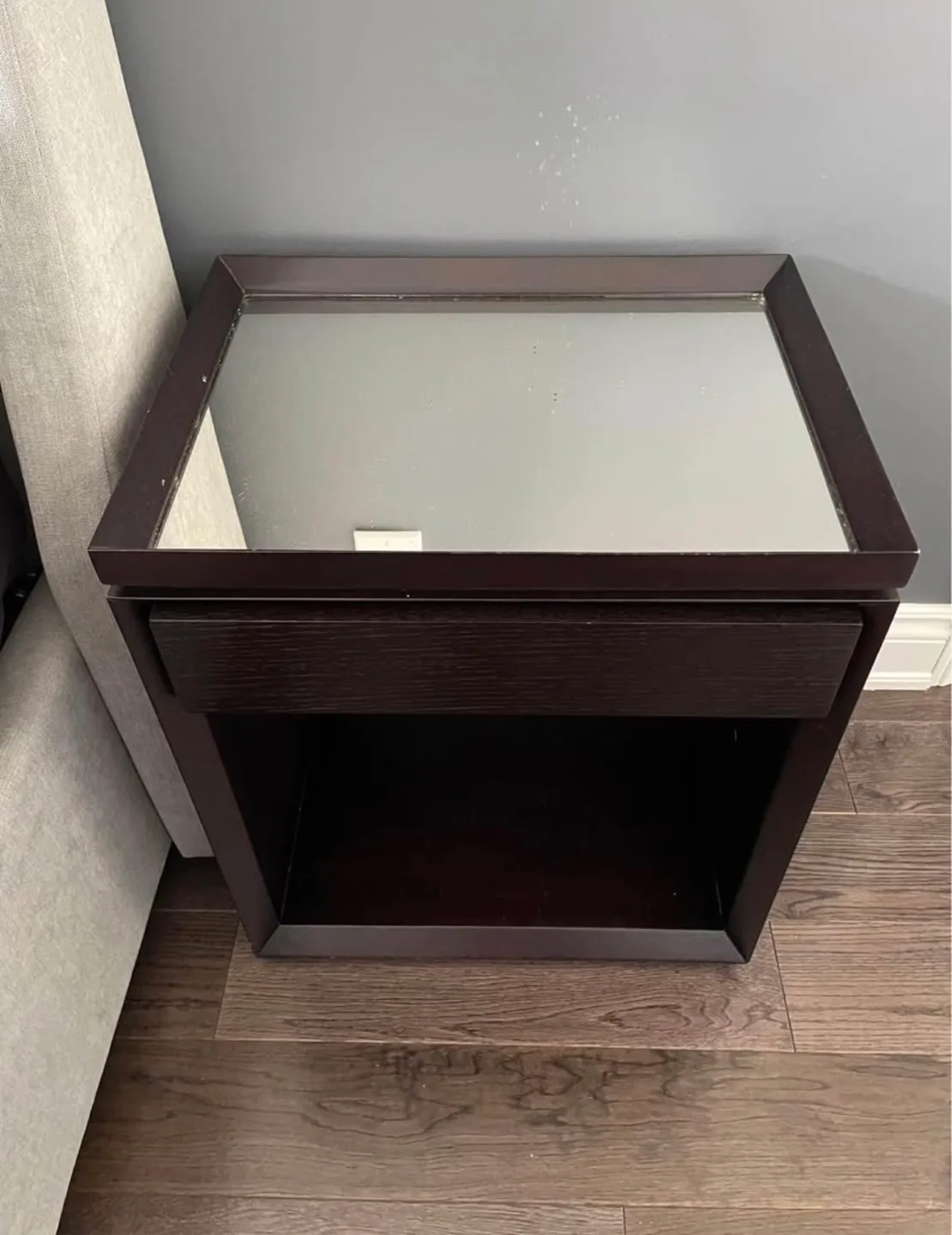Dark Wood Nightstand with Mirror Top image indicator(2)