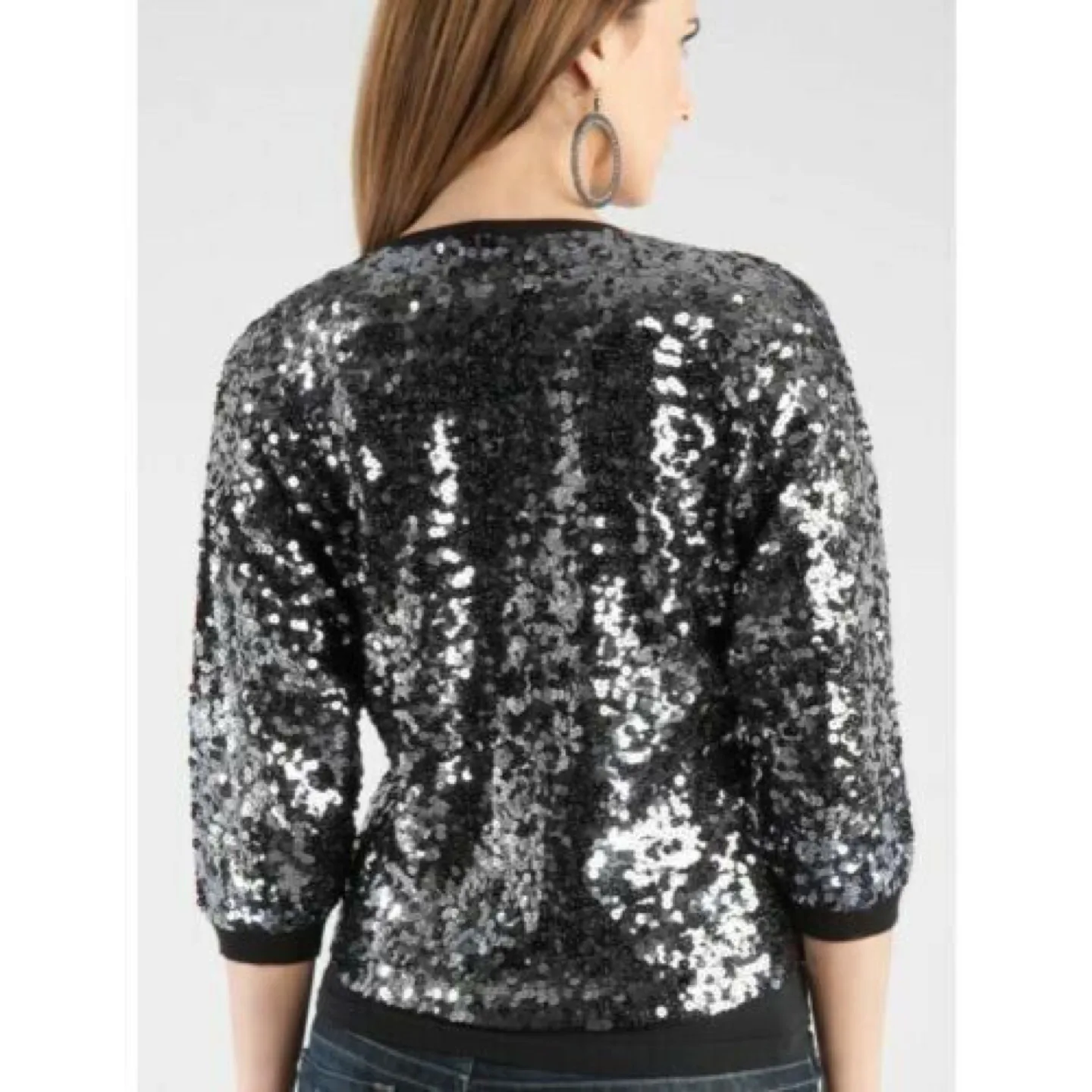 NWOT Guess Black Sequin Zippered Cardigan image indicator(2)