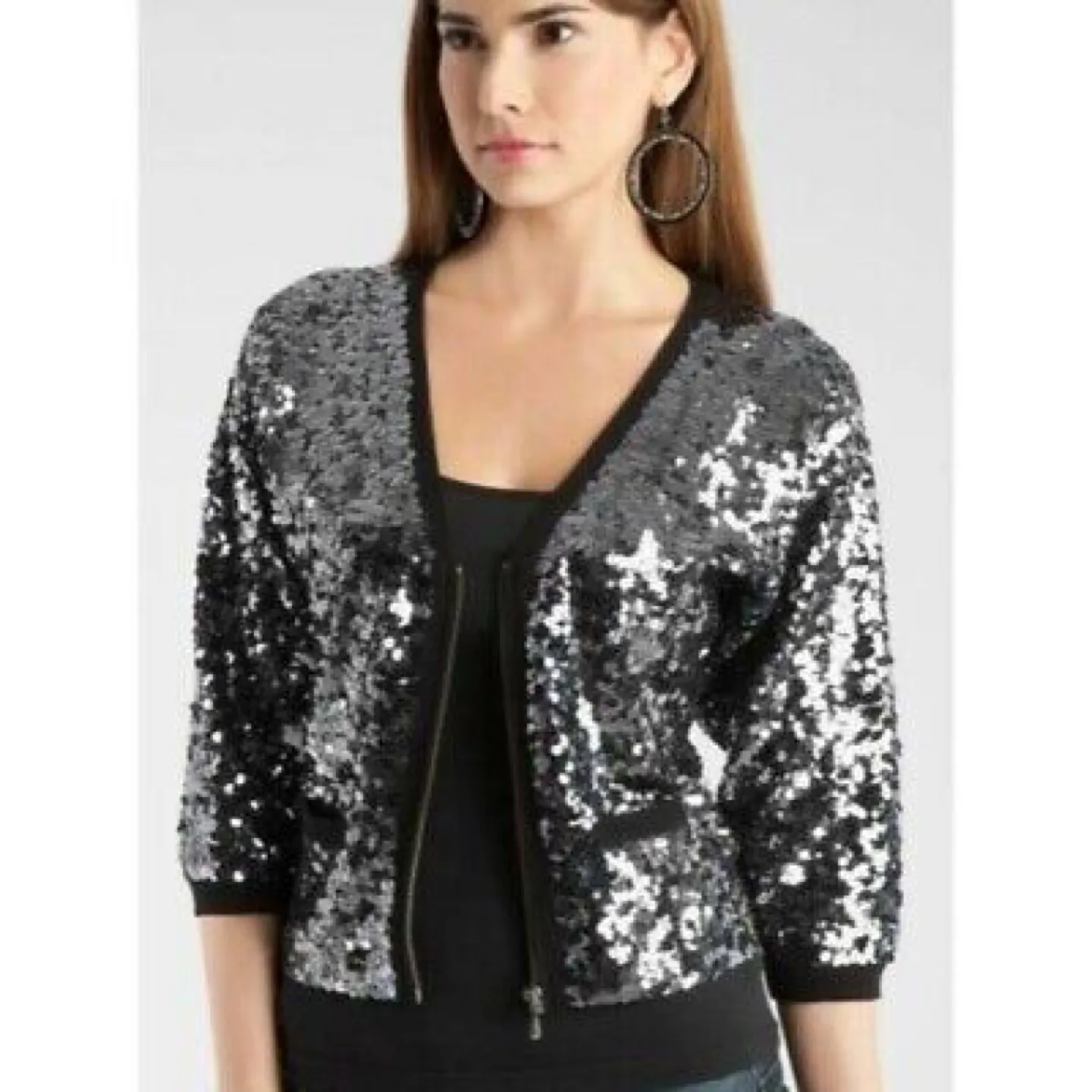 NWOT Guess Black Sequin Zippered Cardigan thumbnail
