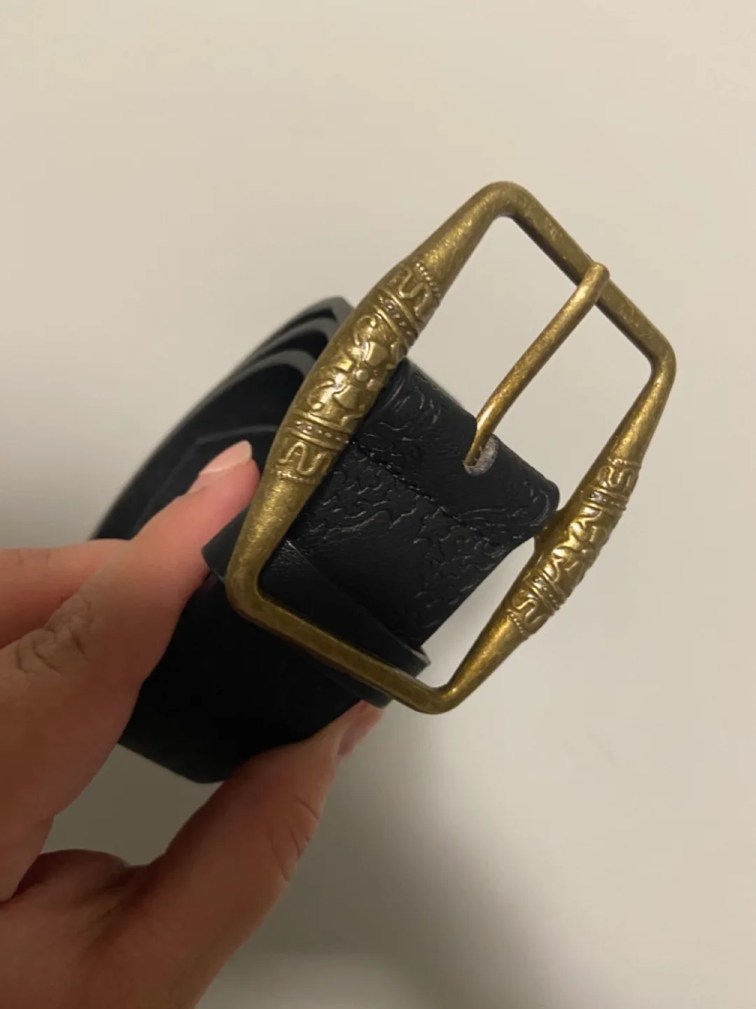 Black Leather Belt with Ornate Buckle