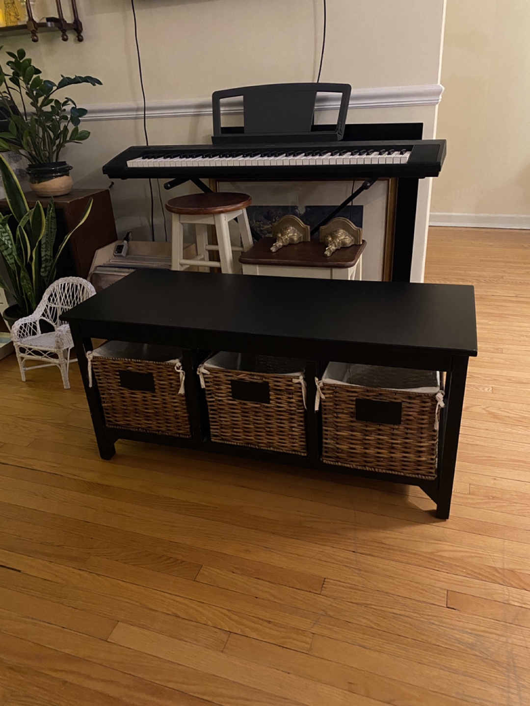 Black Storage Bench with Wicker Baskets - photo 2