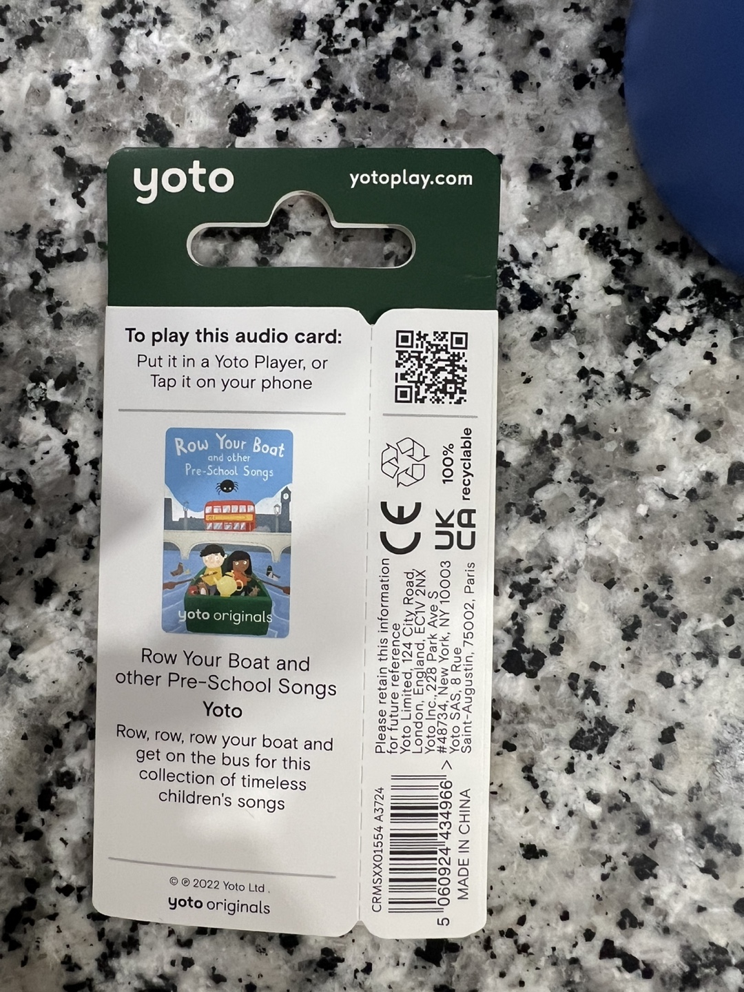 Yoto Card - Row Your Boat and other Pre-School Songs
