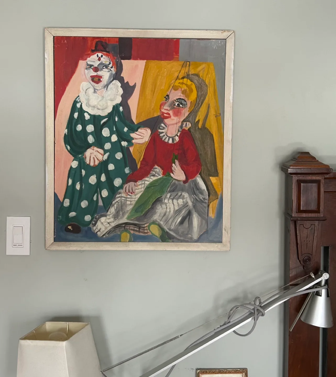 $90  MCM clown oil painting art puppet marionette Punch Judy image indicator(2)