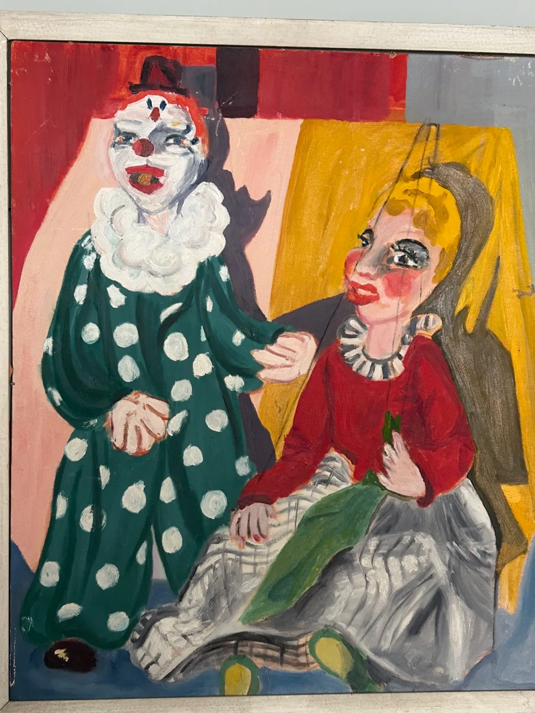 $90  MCM clown oil painting art puppet marionette Punch Judy image indicator(3)