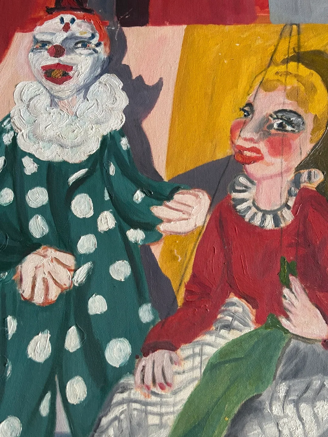 $90  MCM clown oil painting art puppet marionette Punch Judy image indicator(10)