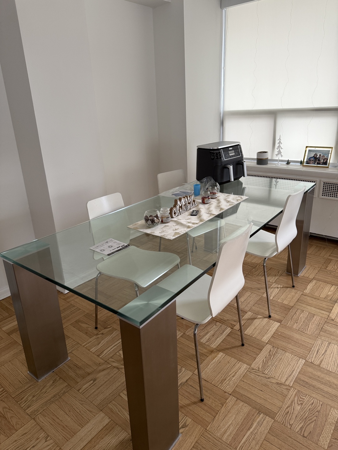 Glass Dining Table with Metal Legs