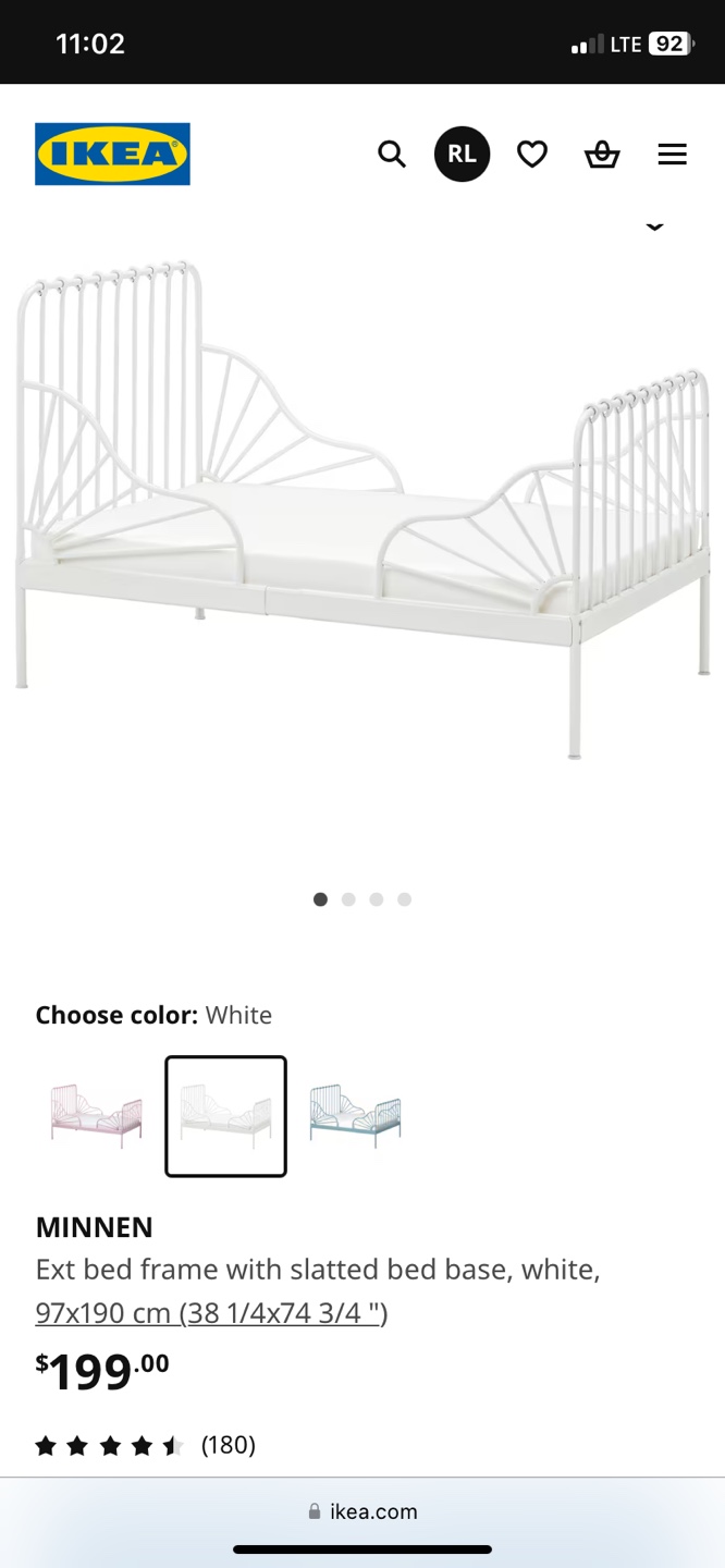 IKEA MINNEN White Metal Bed Frame