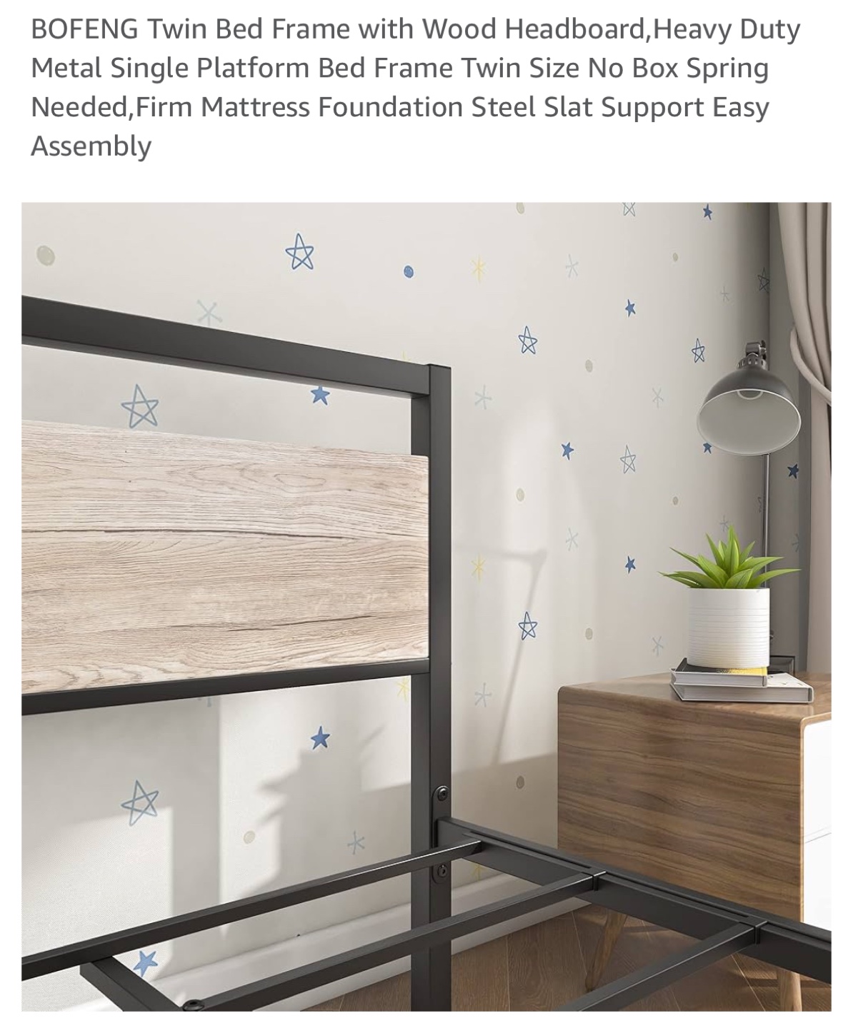 Twin Metal Bed Frame with Wood Headboard - photo 5
