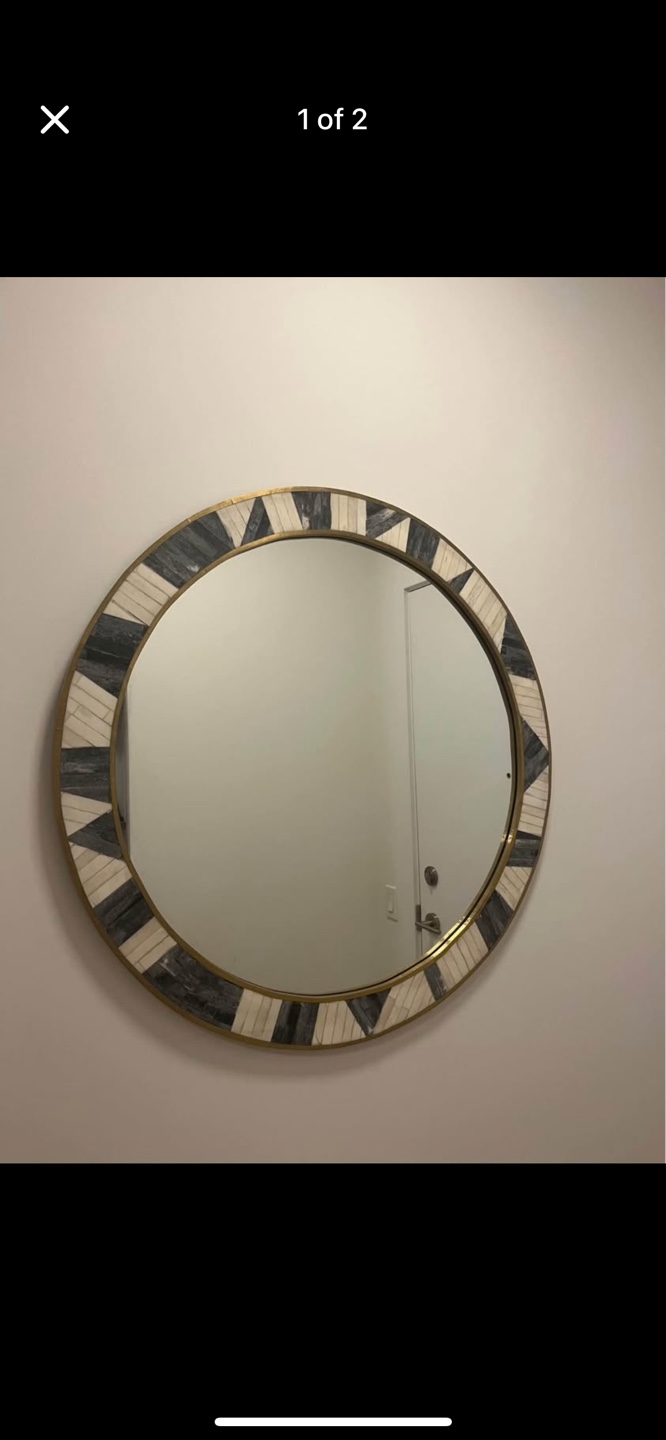 CB2 Grace Inlay Round Wall Mirror 32”