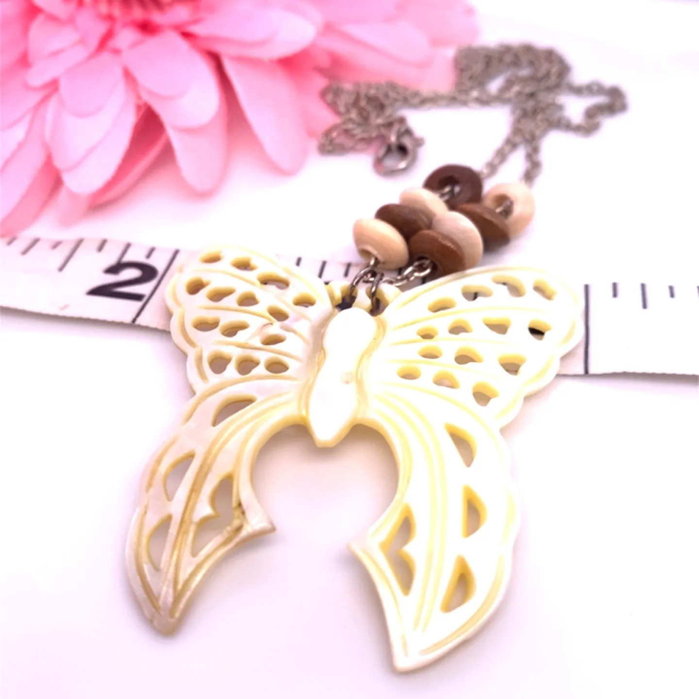 Shell Butterfly Necklace with Wooden Beads image indicator(3)