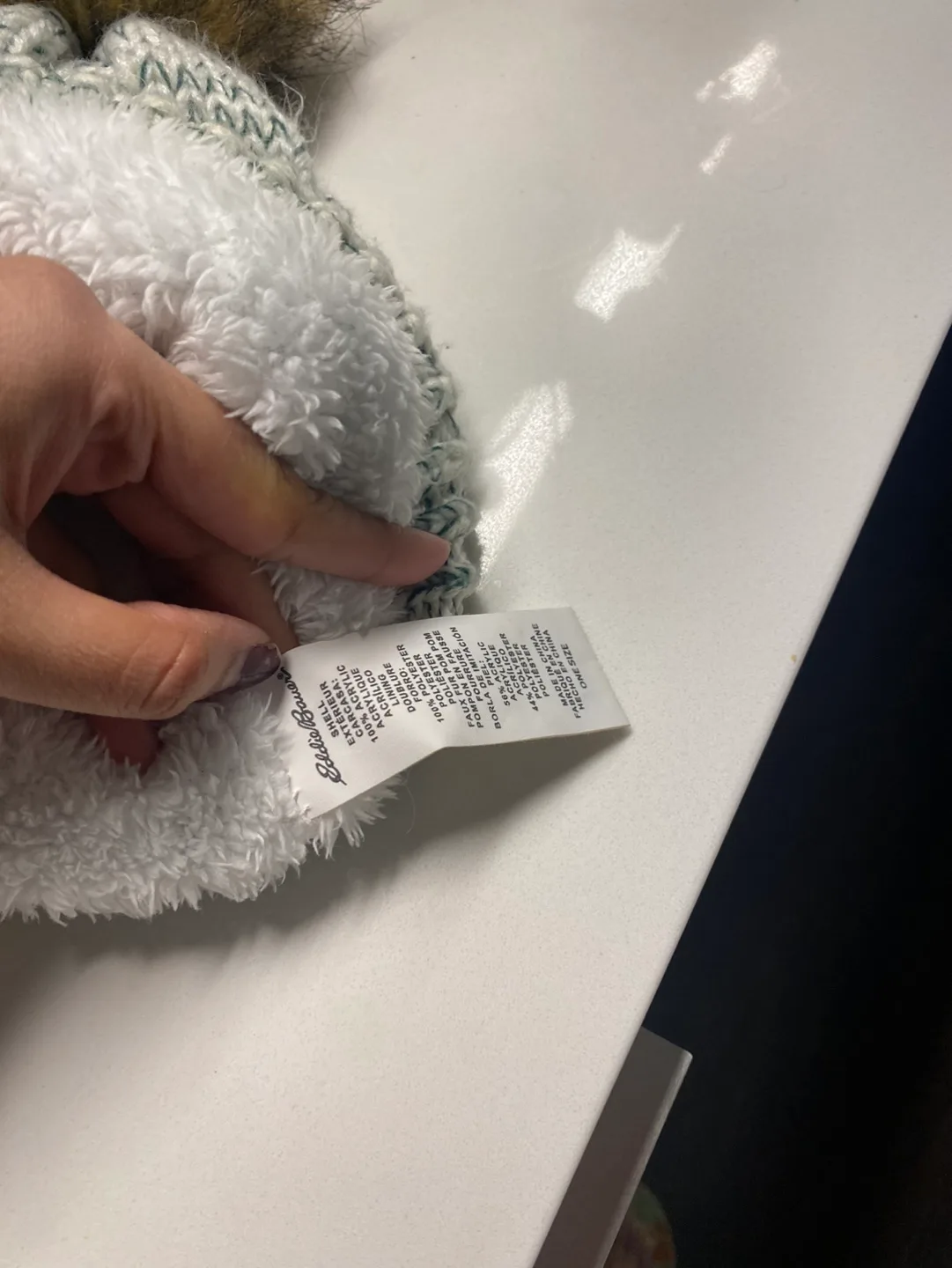 New Eddie Bauer-White and Green Knit Beanie with Pom Pom image indicator(4)