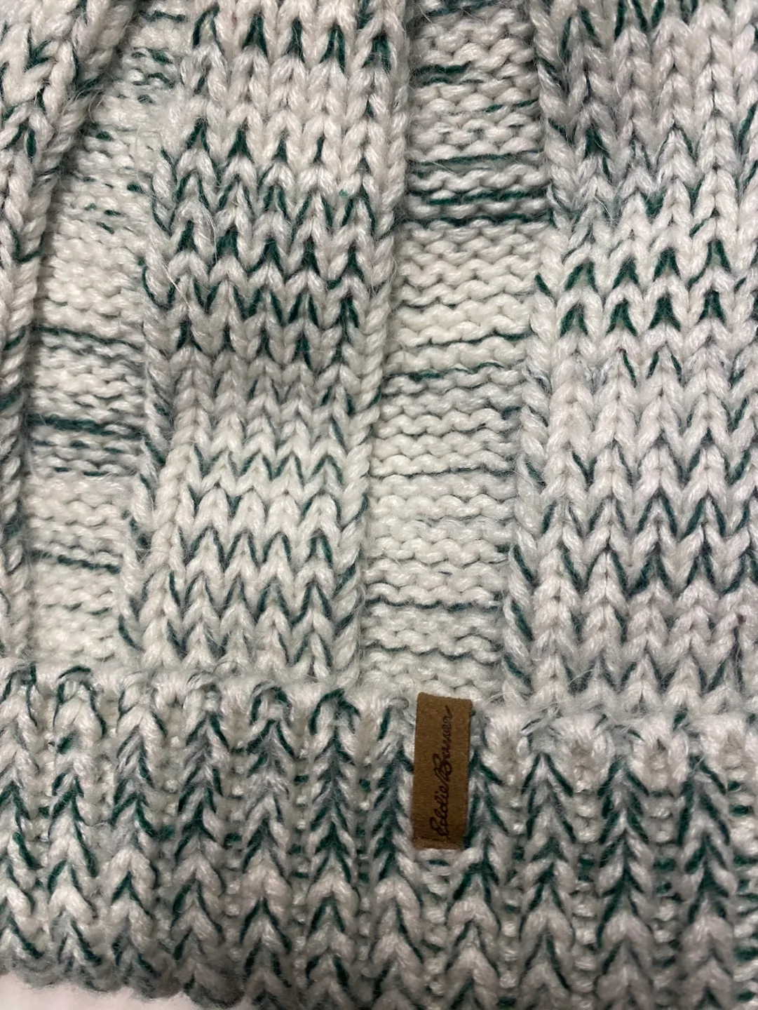 New Eddie Bauer-White and Green Knit Beanie with Pom Pom image indicator(2)