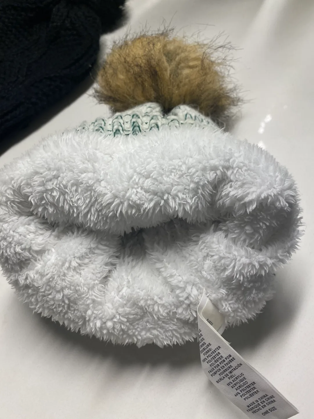 New Eddie Bauer-White and Green Knit Beanie with Pom Pom image indicator(3)