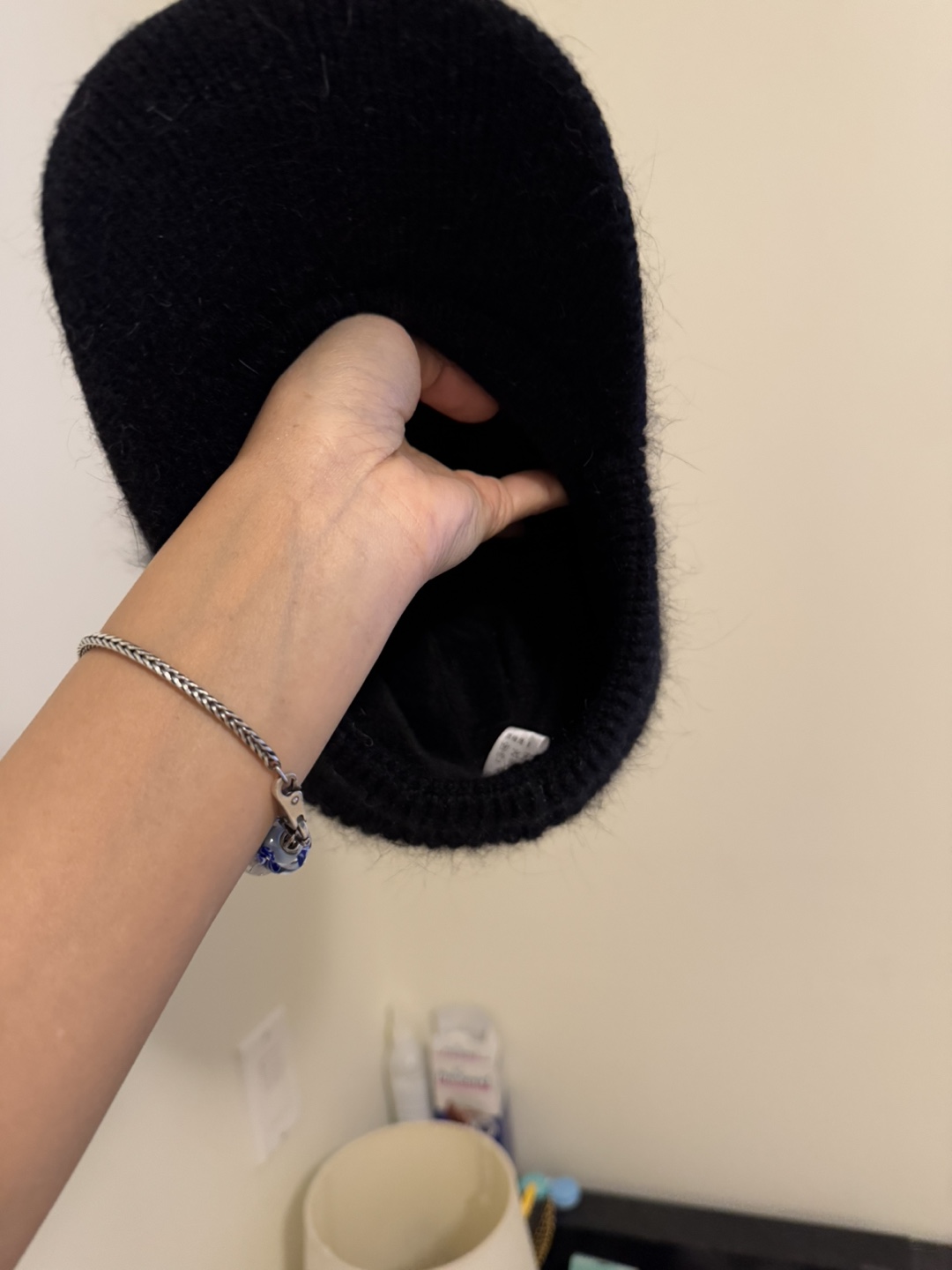 Black Knit Hat with Fur Pom Pom - photo 4