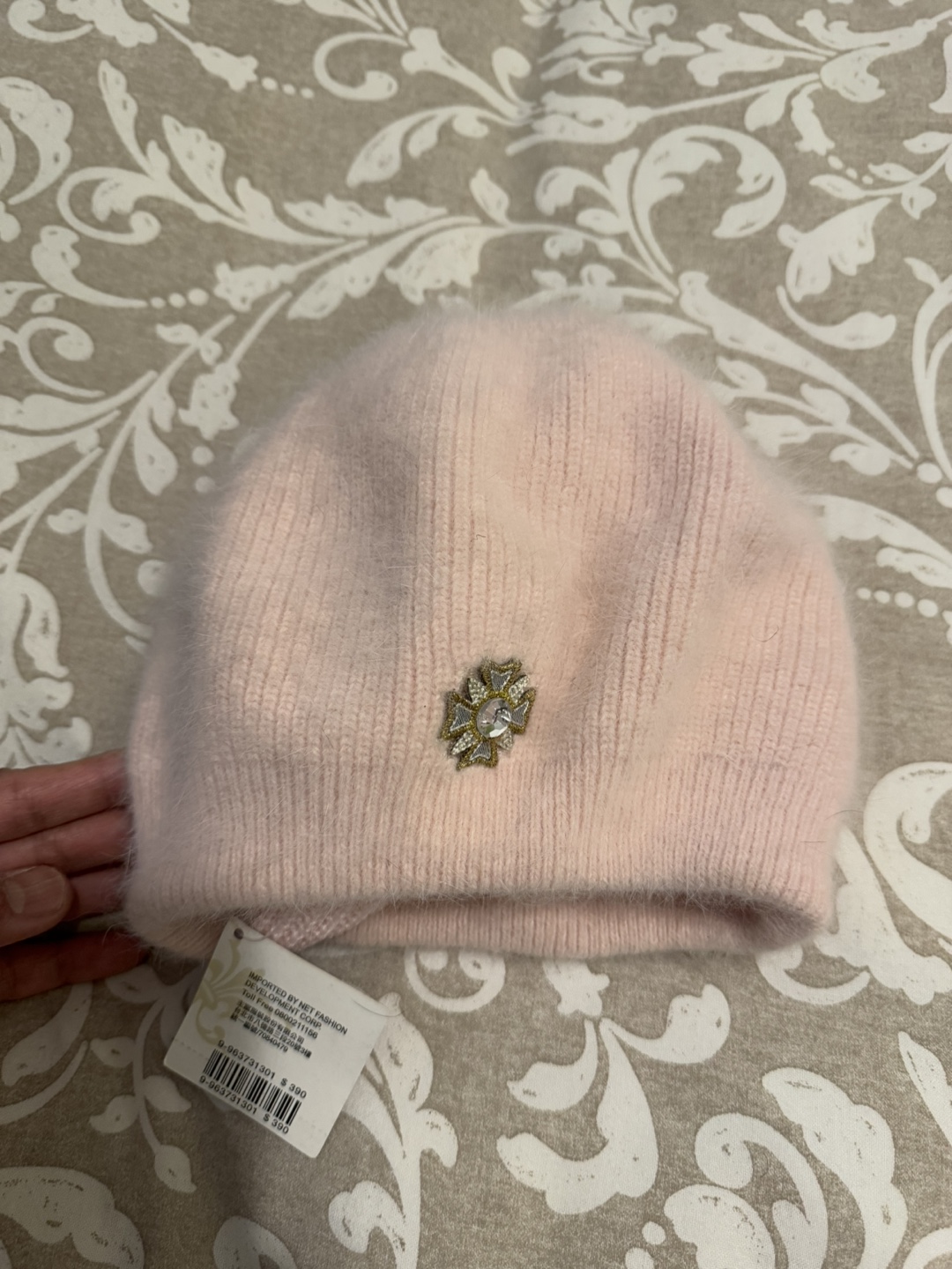 Pink Beanie with Crystal Detail