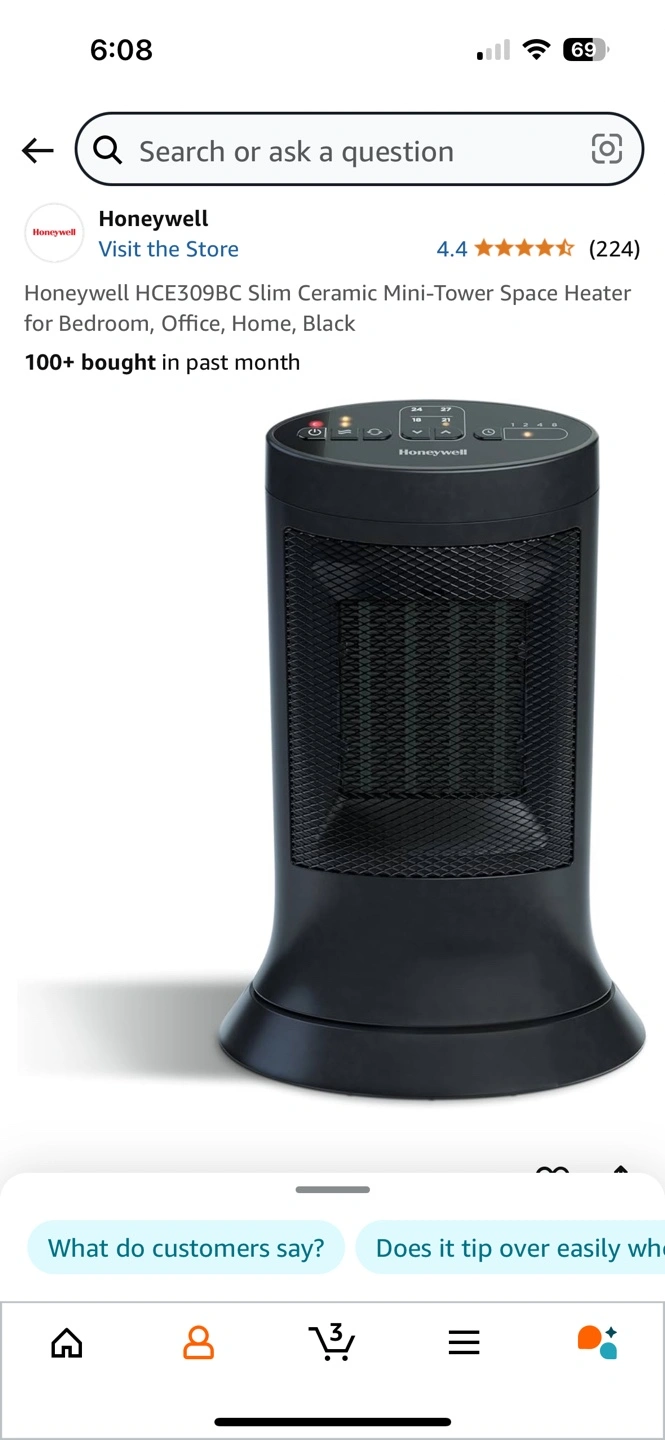 Honeywell HCE309BC Slim Ceramic Mini-Tower Space Heater Karrot