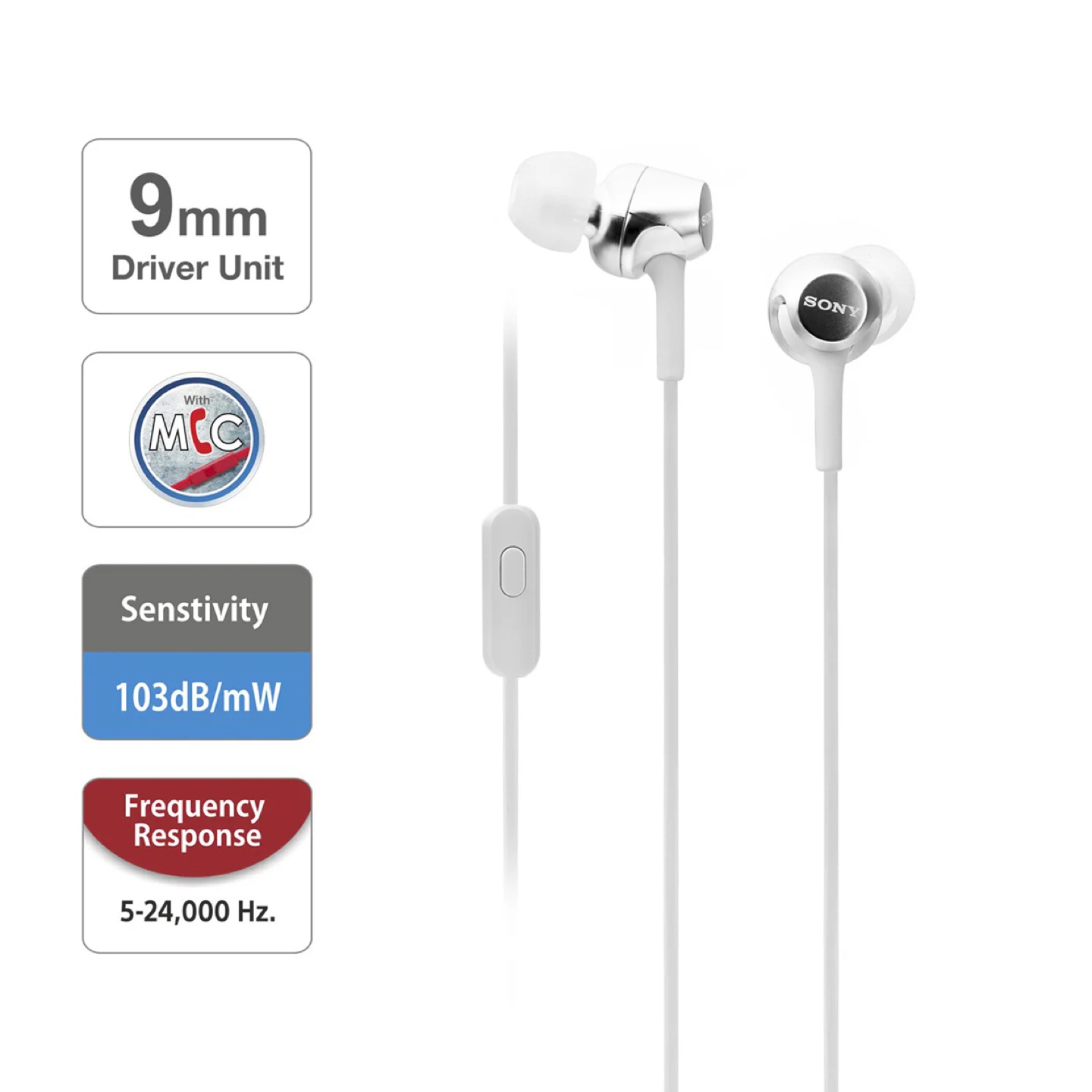 Sony White MDR-EX155AP In-Ear Headphones with Mic - photo 2