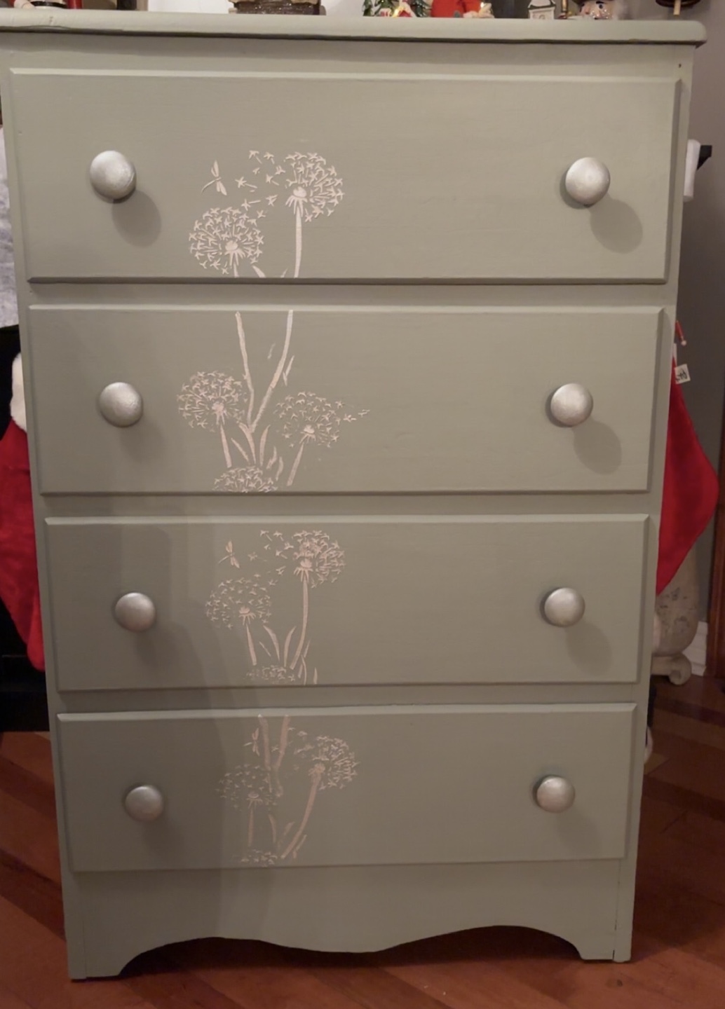 4 Drawer Dresser with Dandelion Stencil