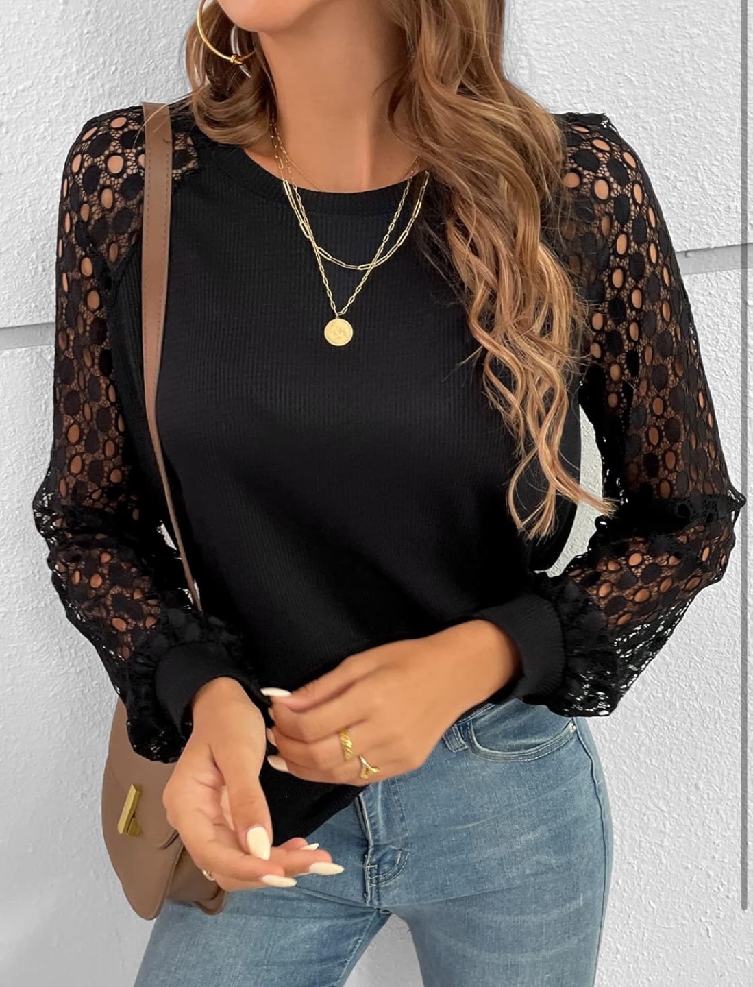 NEW! Black Long Sleeve Top with Lace Sleeves - photo 4