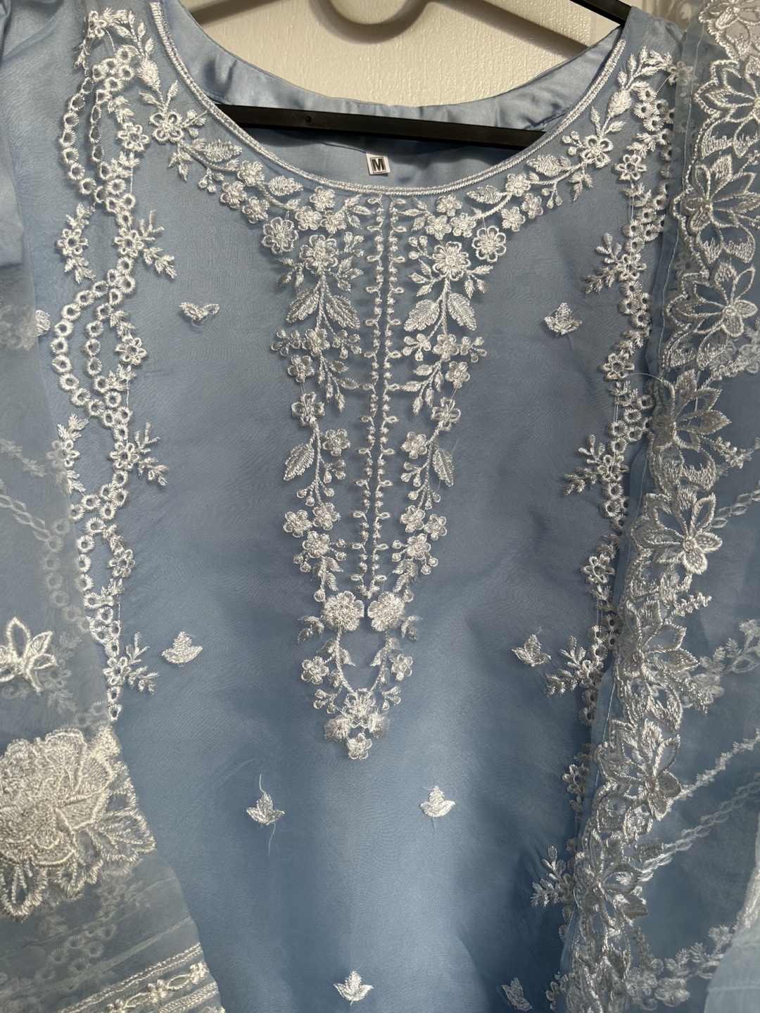 Sky Blue 3 pcs organza Pakistani Suit - photo 4