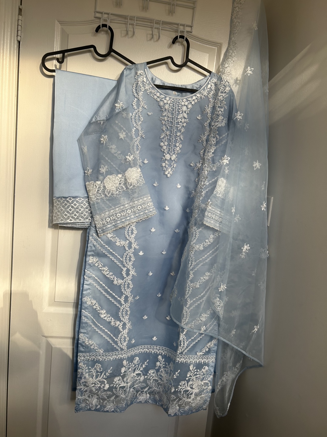 Sky Blue 3 pcs organza Pakistani Suit