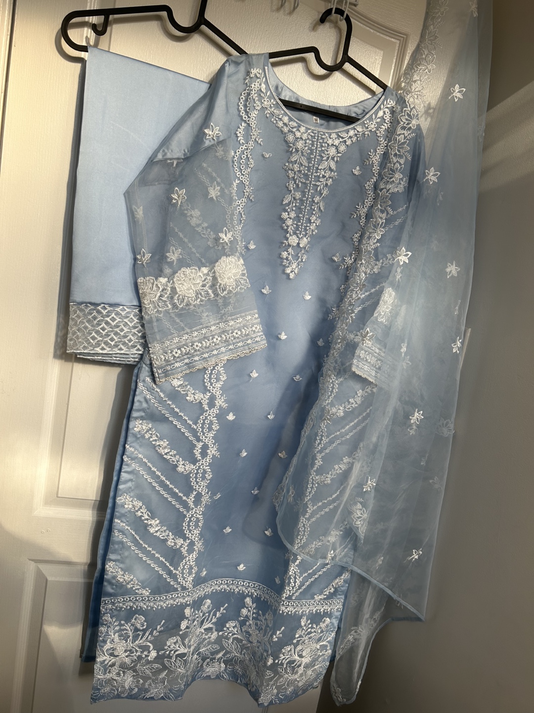 Sky Blue 3 pcs organza Pakistani Suit - photo 2