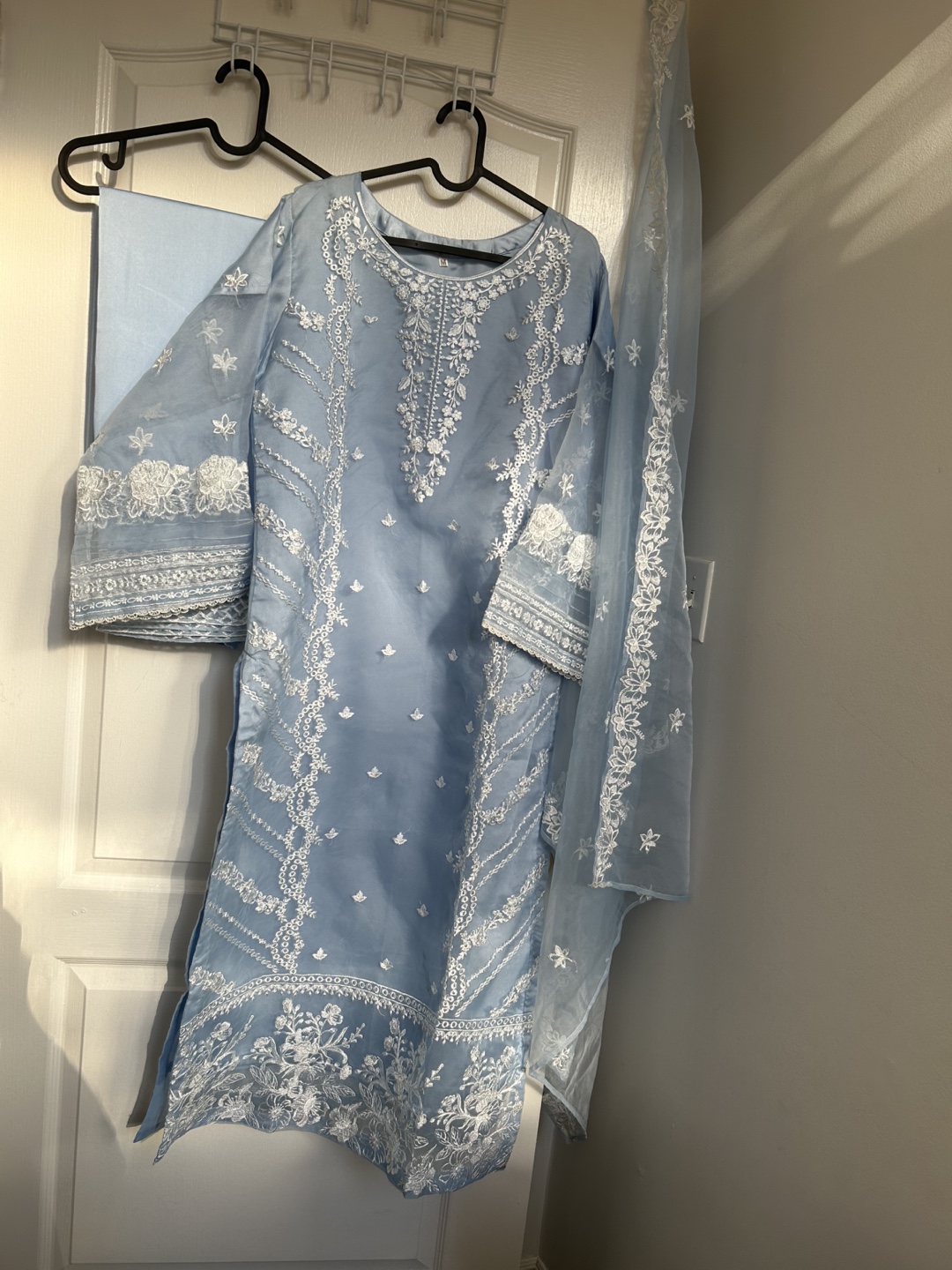 Sky Blue 3 pcs organza Pakistani Suit - photo 5