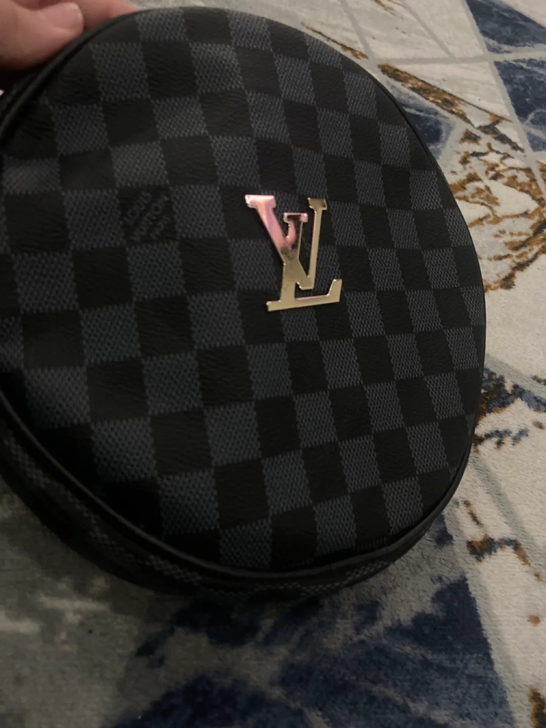 Round Black and Grey Checkered Crossbody Bag image indicator(4)