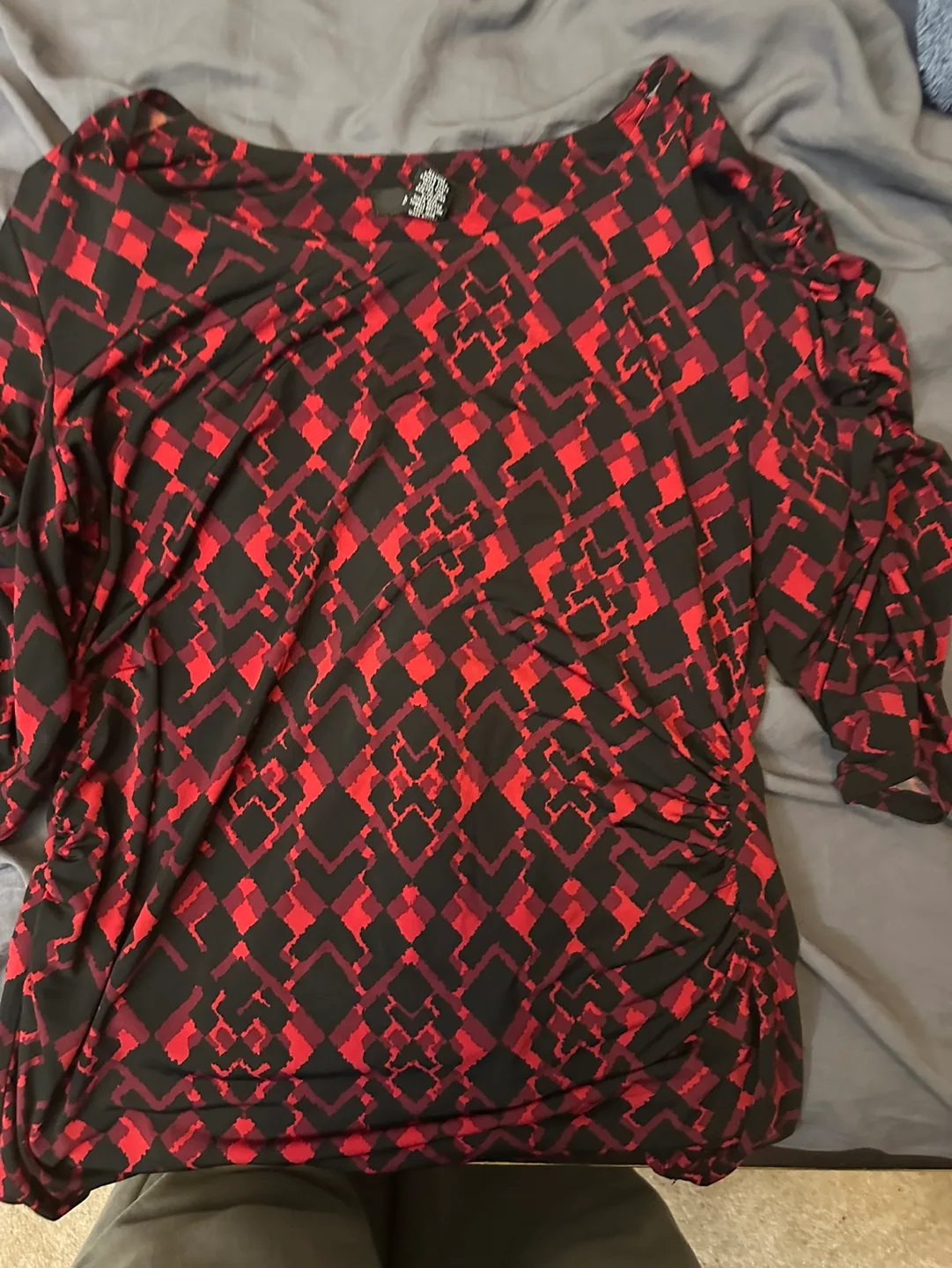 Alfani Red & Black Geometric Print Blouse image indicator(2)