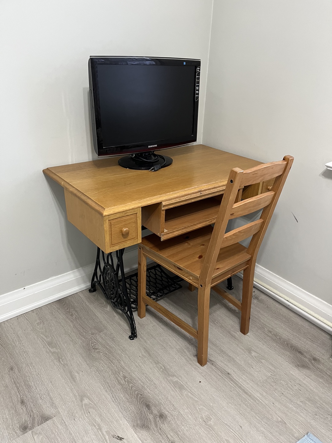 Vintage Sewing Machine Desk with Chair