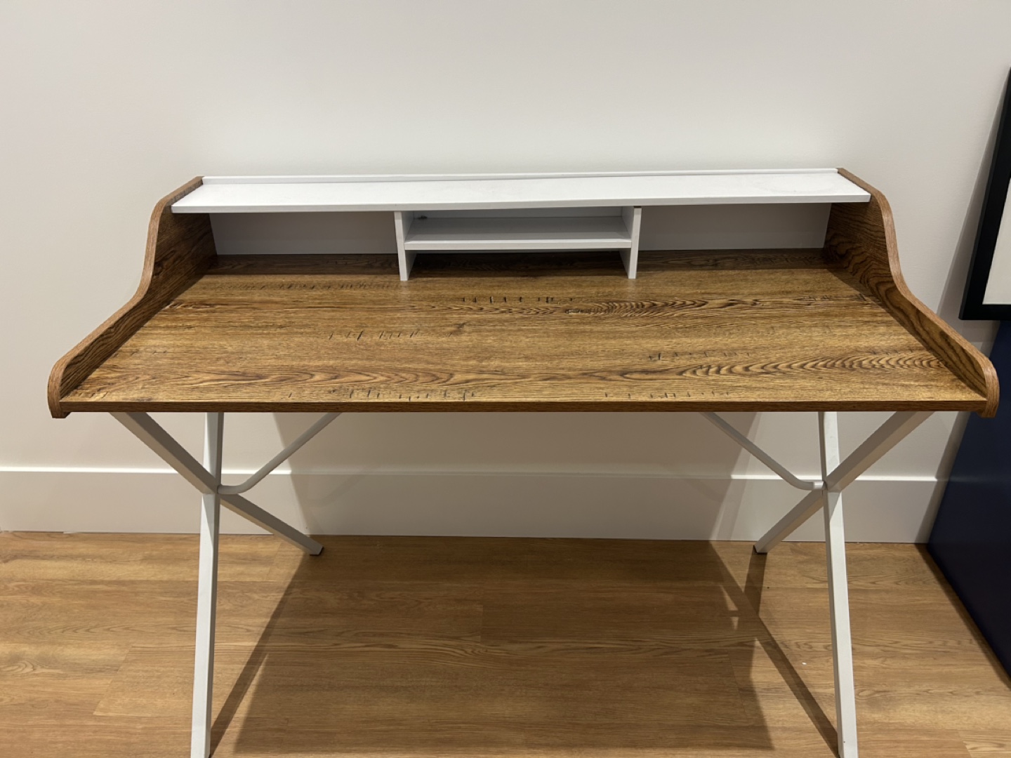 White and Brown Desk with Shelf